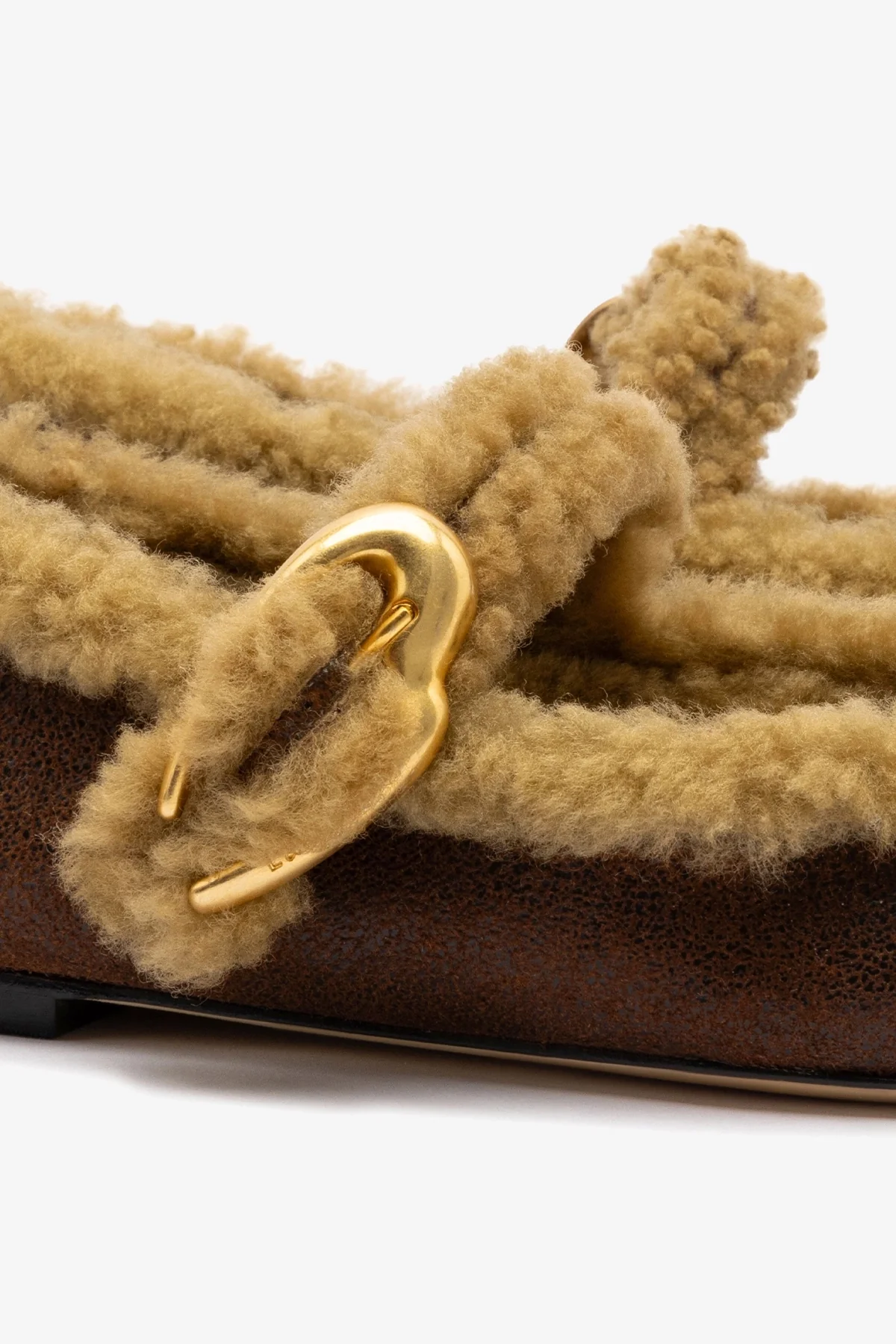 Verona Ballet Flat In Cocoa Leather And Natural Shearling
