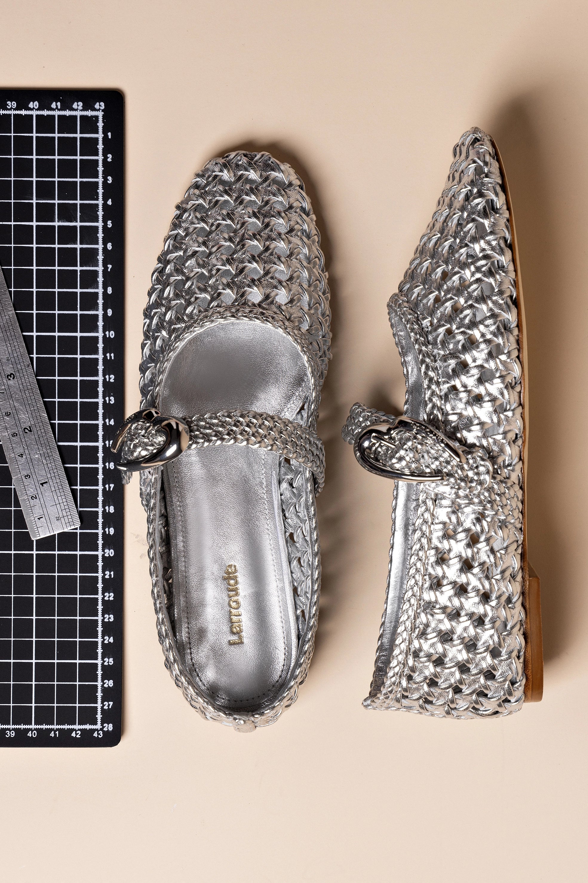 Verona Macrame Ballet Flat In SIlver Metallic Leather