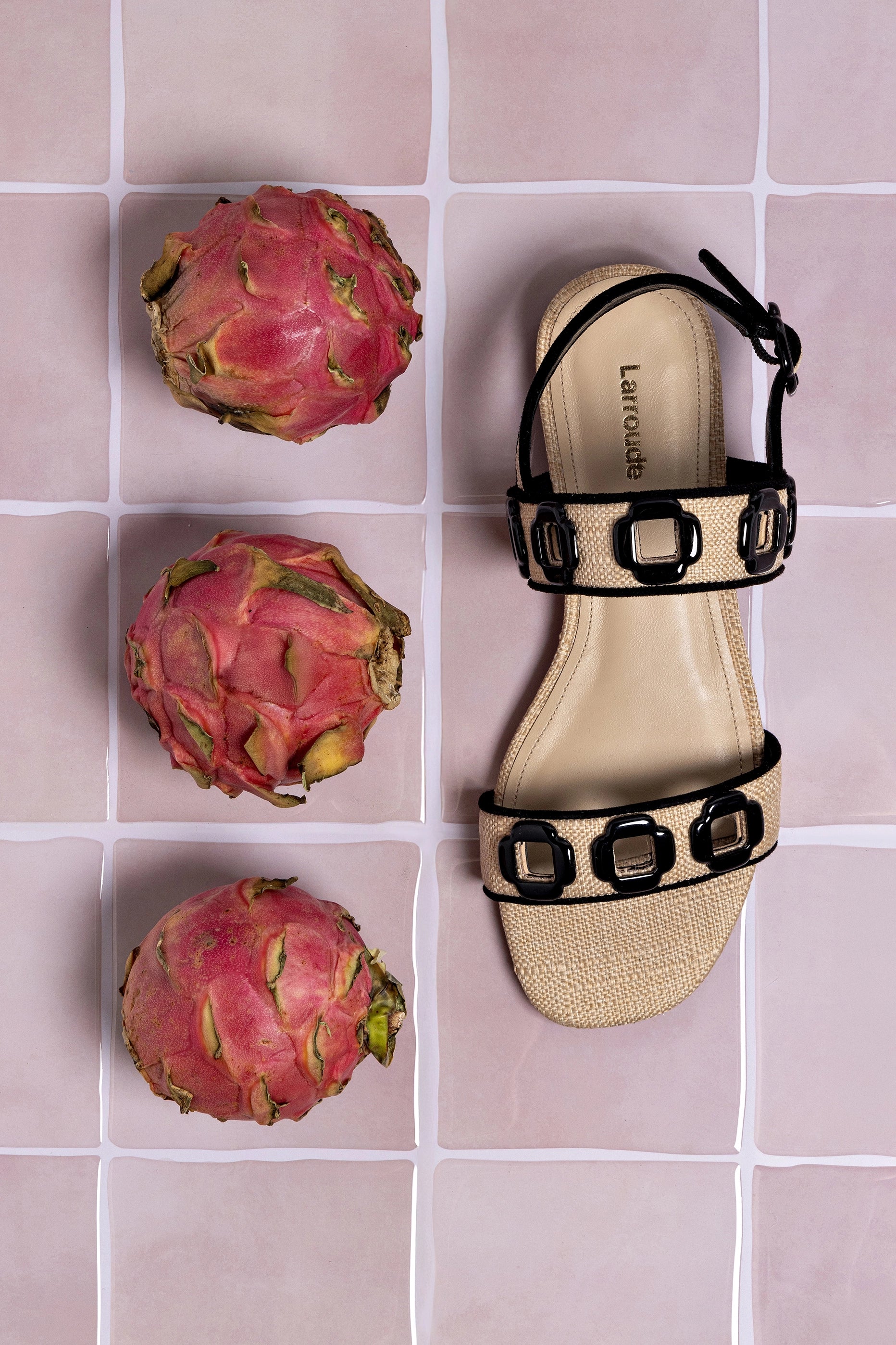 Milan Flat Sandal In Beige Raffia and Black Trimming