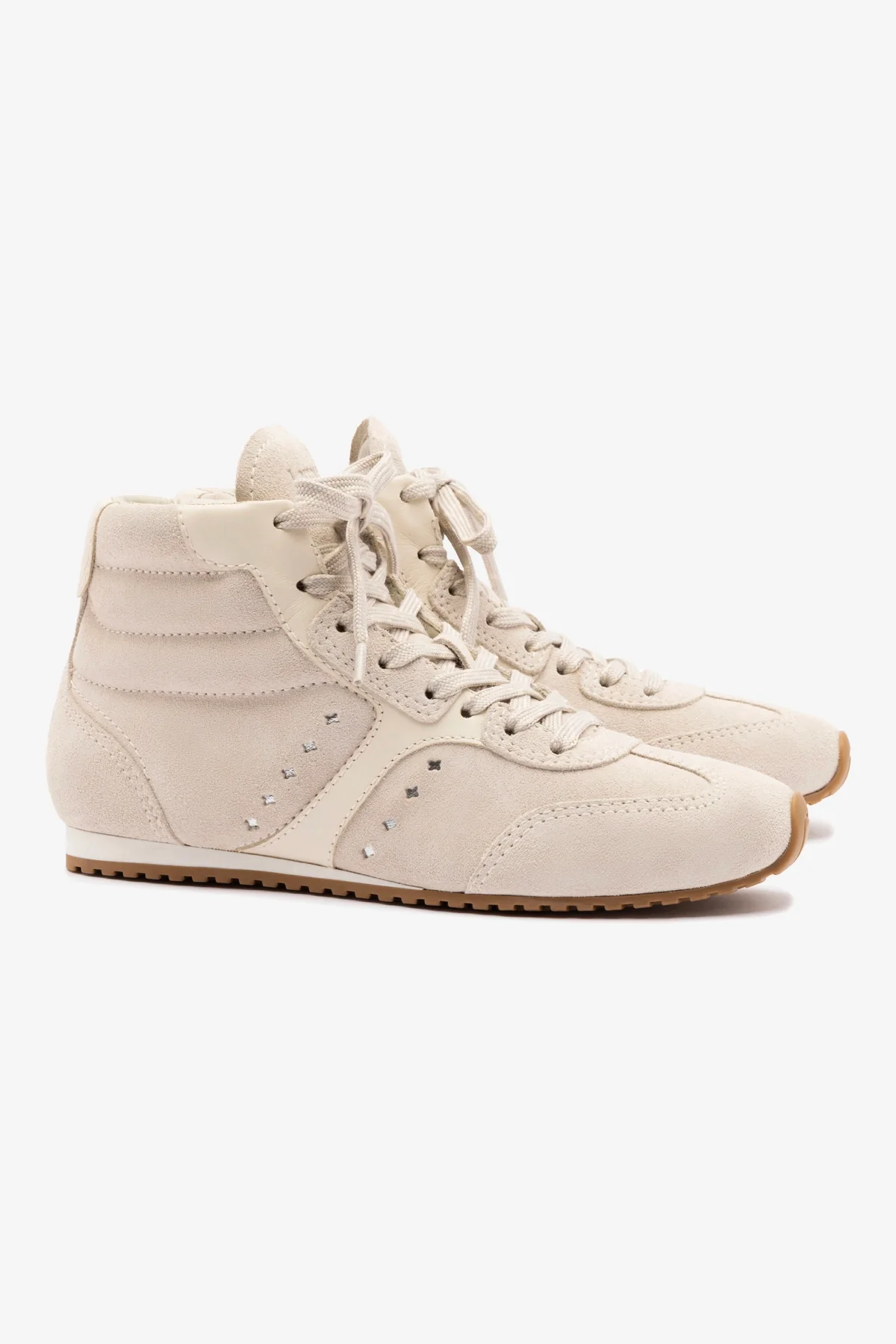 Stella Mid Sneaker In Mushroom Grey Suede and Ivory Leather