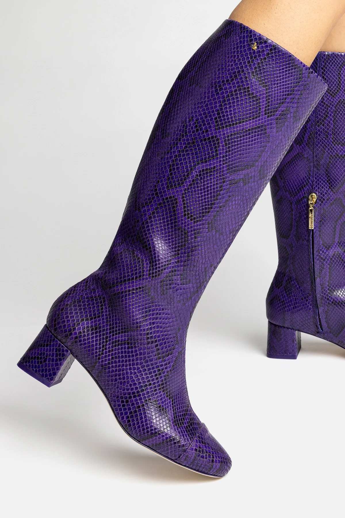 Edie Boot In Eggplant Python Embossed Leather