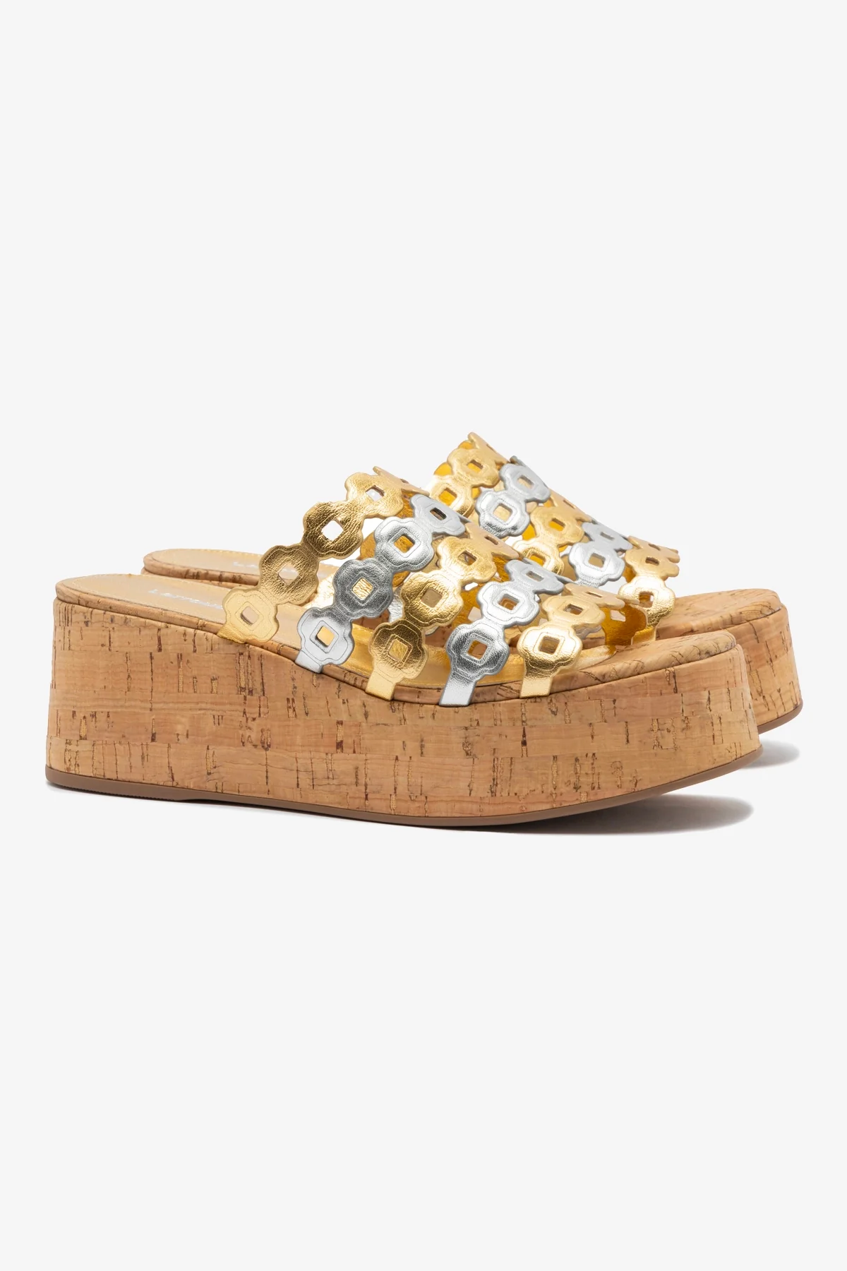 Charli Mule In Gold and Silver Metallic Leather