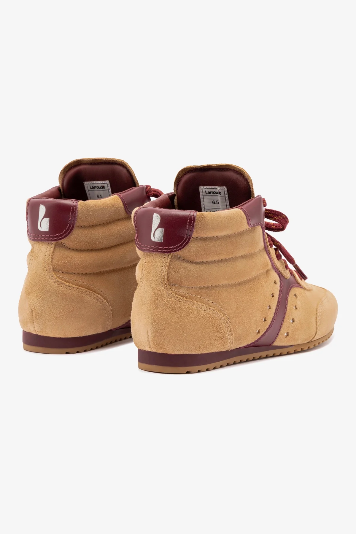 Stella Mid Sneaker In Peanut Suede and Burgundy Leather