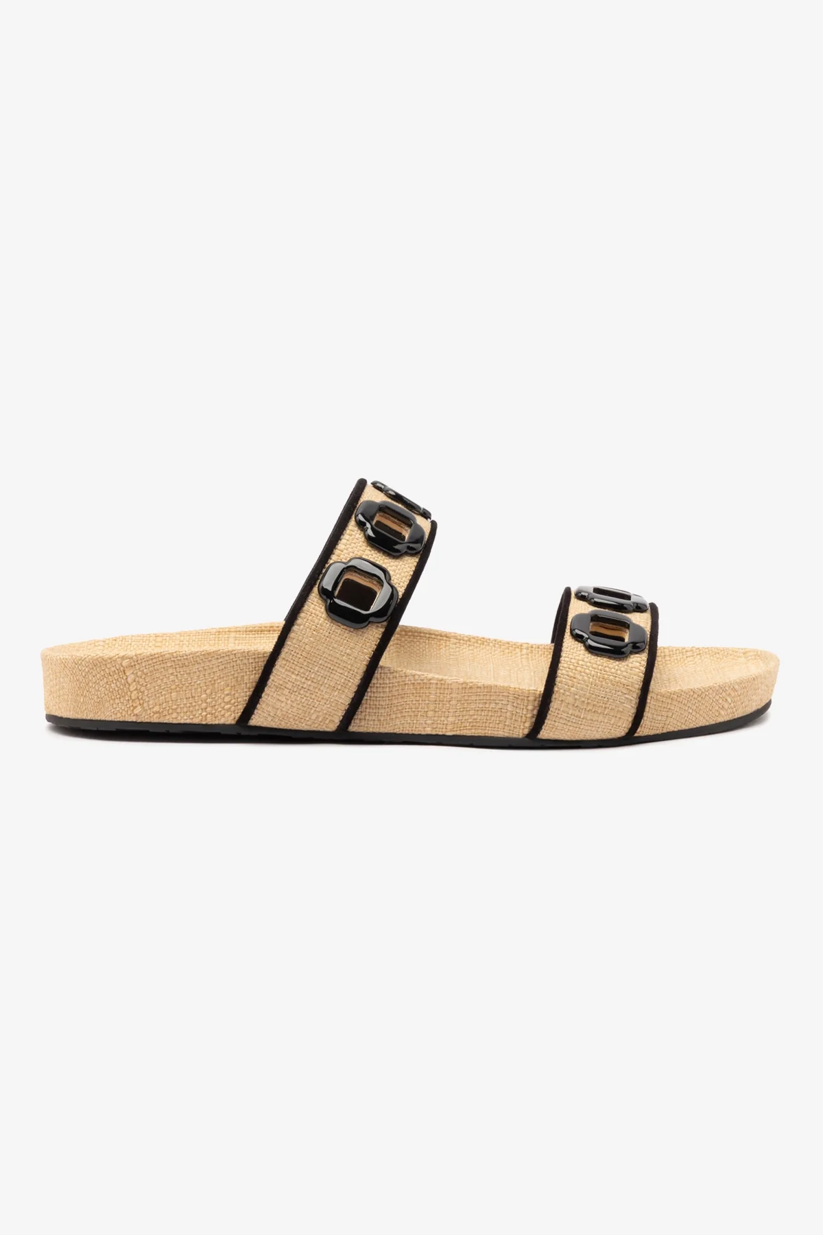 Milan Slide In Beige Raffia and Black Trimming
