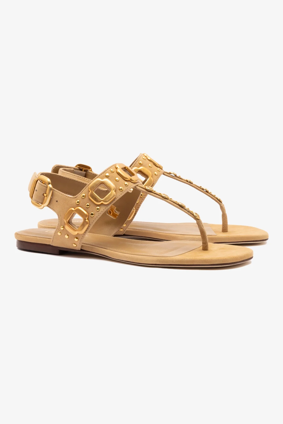 Milan Studs Thong Sandal In Peanut Suede