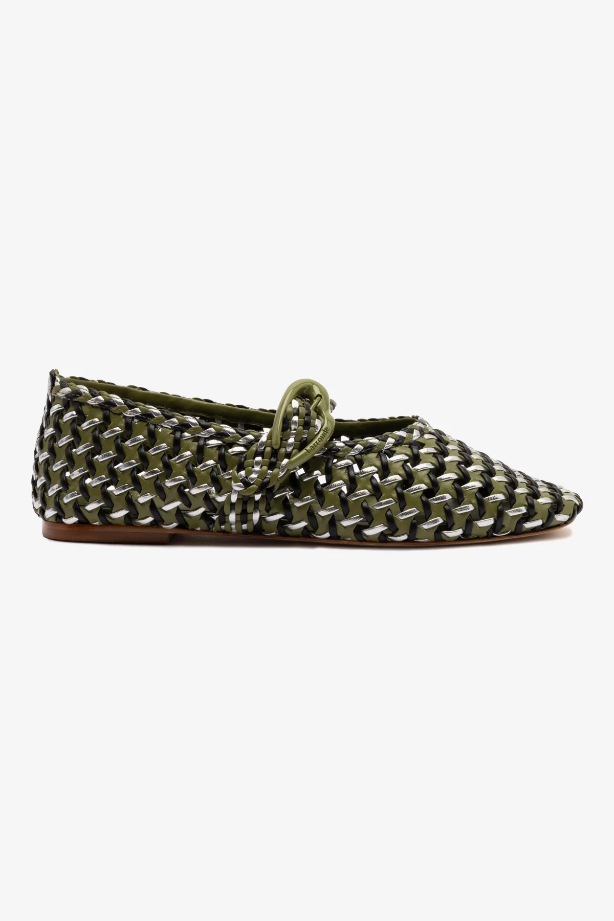 Verona Macrame Ballet Flat In Seaweed, Black and Silver Metallic Leather