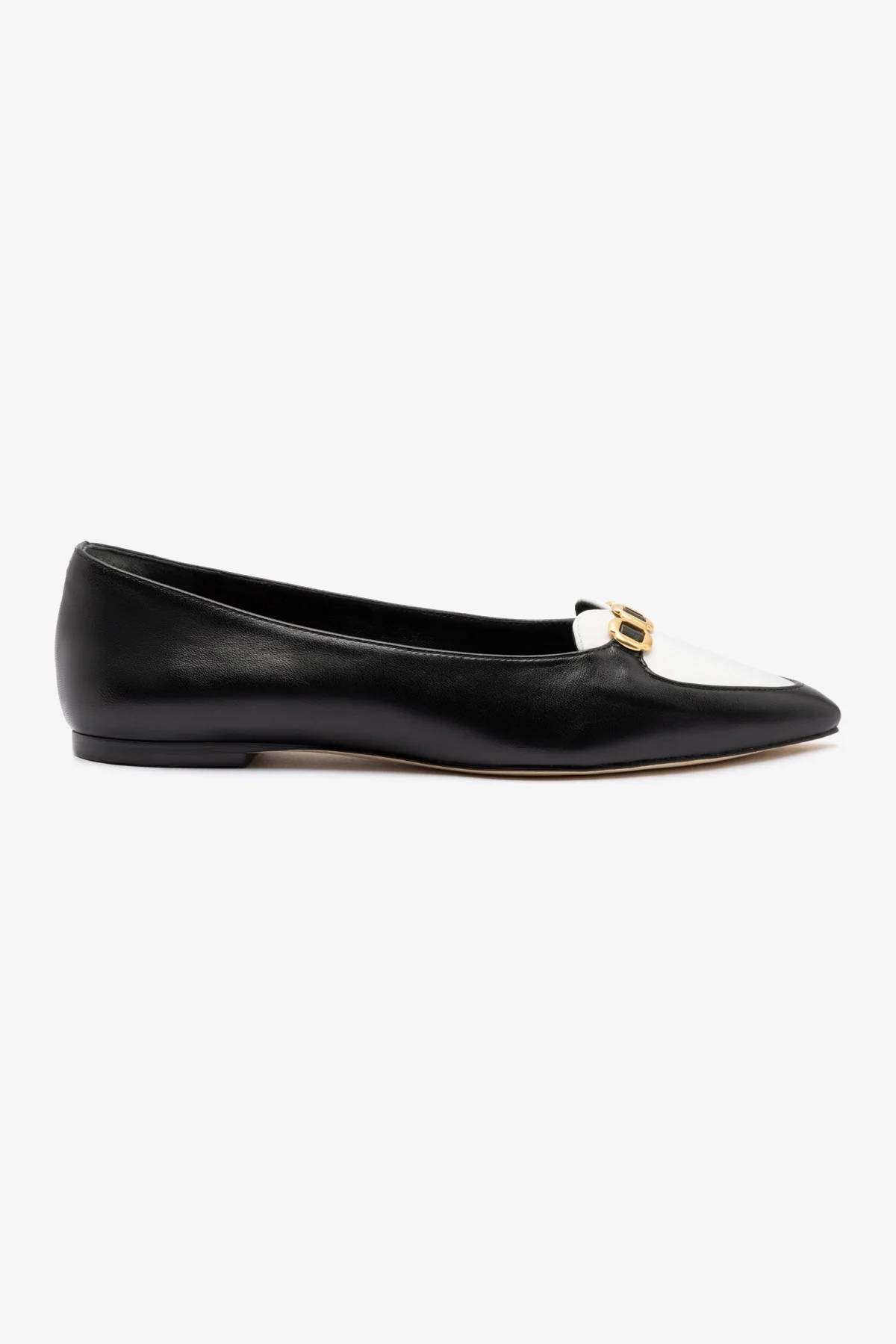 Audrey Flat In Black and White Leather