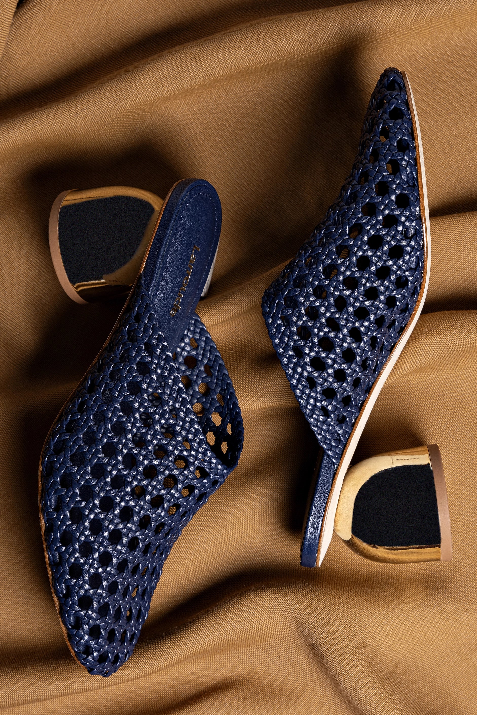 Dew Drop Macrame Mule In Navy Leather