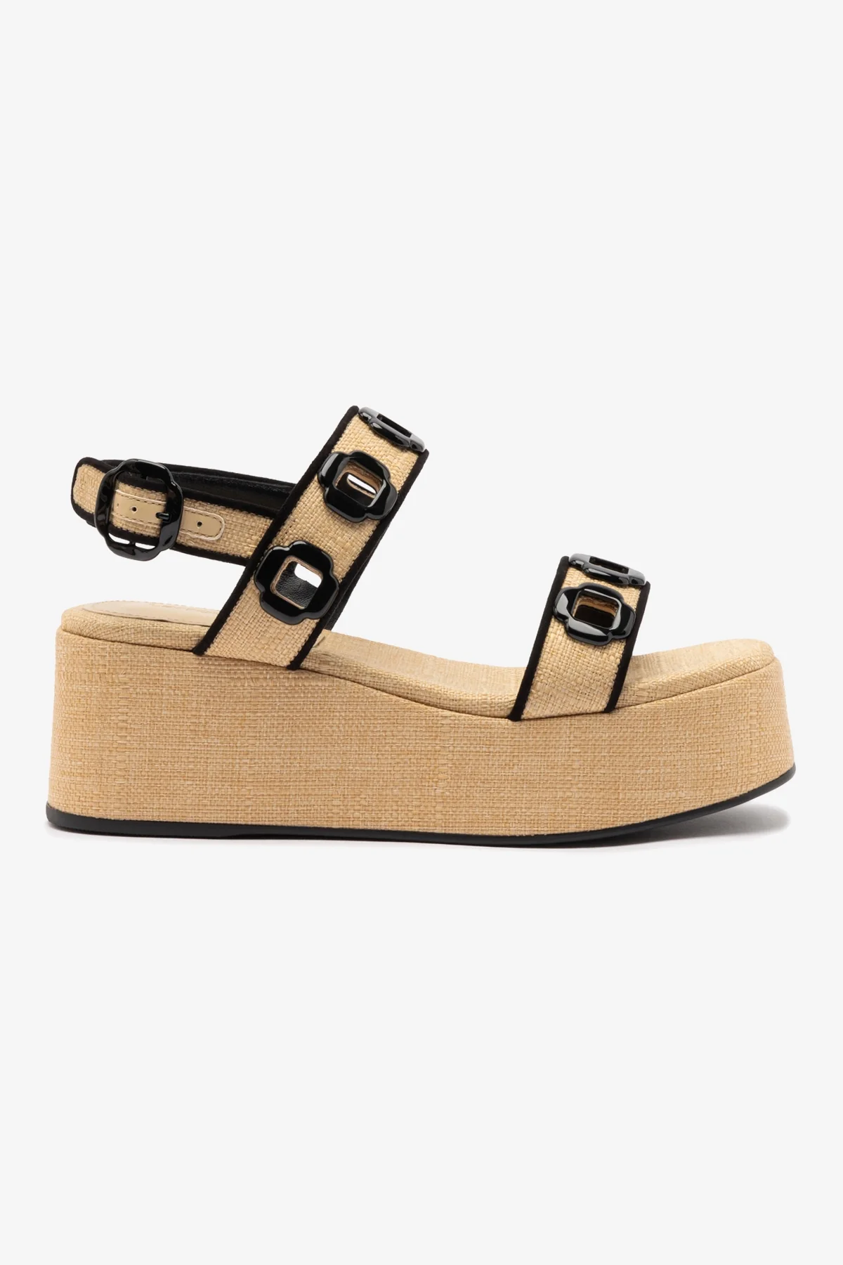 Milan Flatform In Beige Raffia and Black Trimming