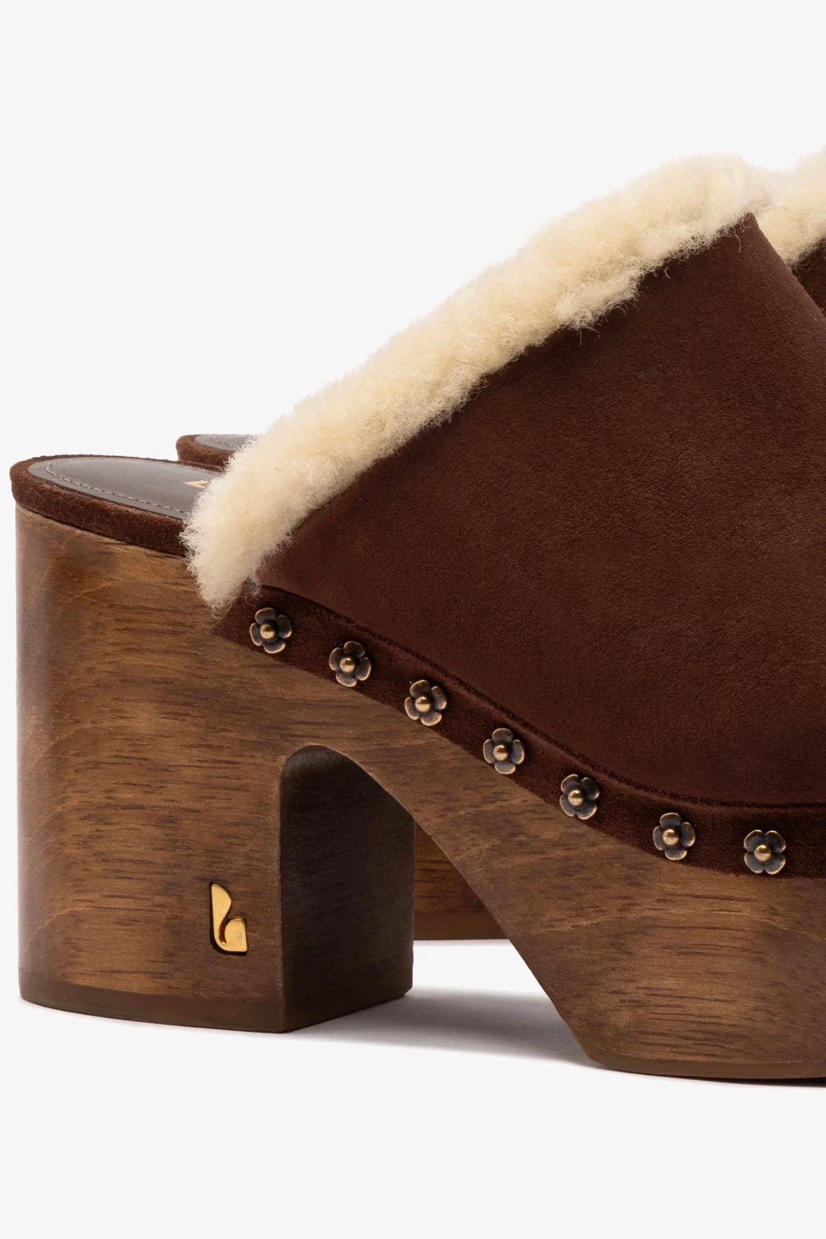 Miso Wooden Platform Clog In Brown Suede And Natural Shearling
