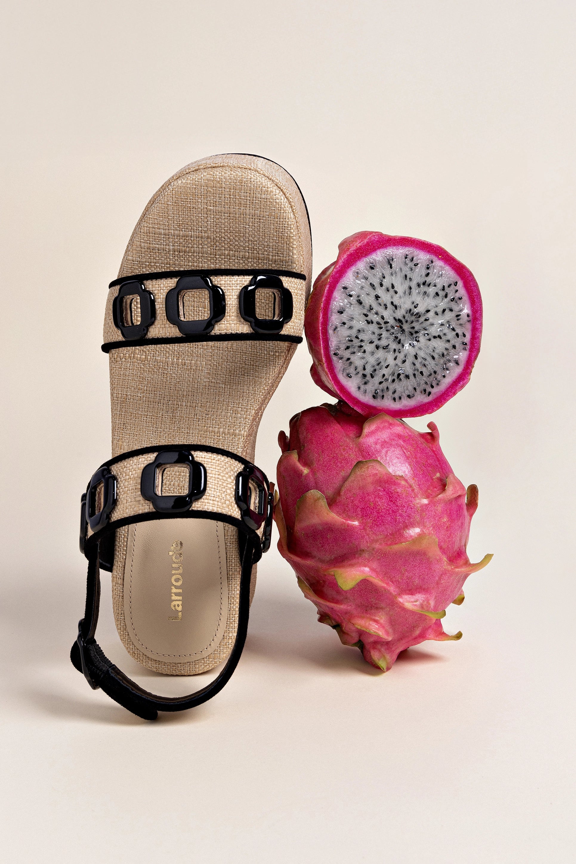 Milan Flatform In Beige Raffia and Black Trimming