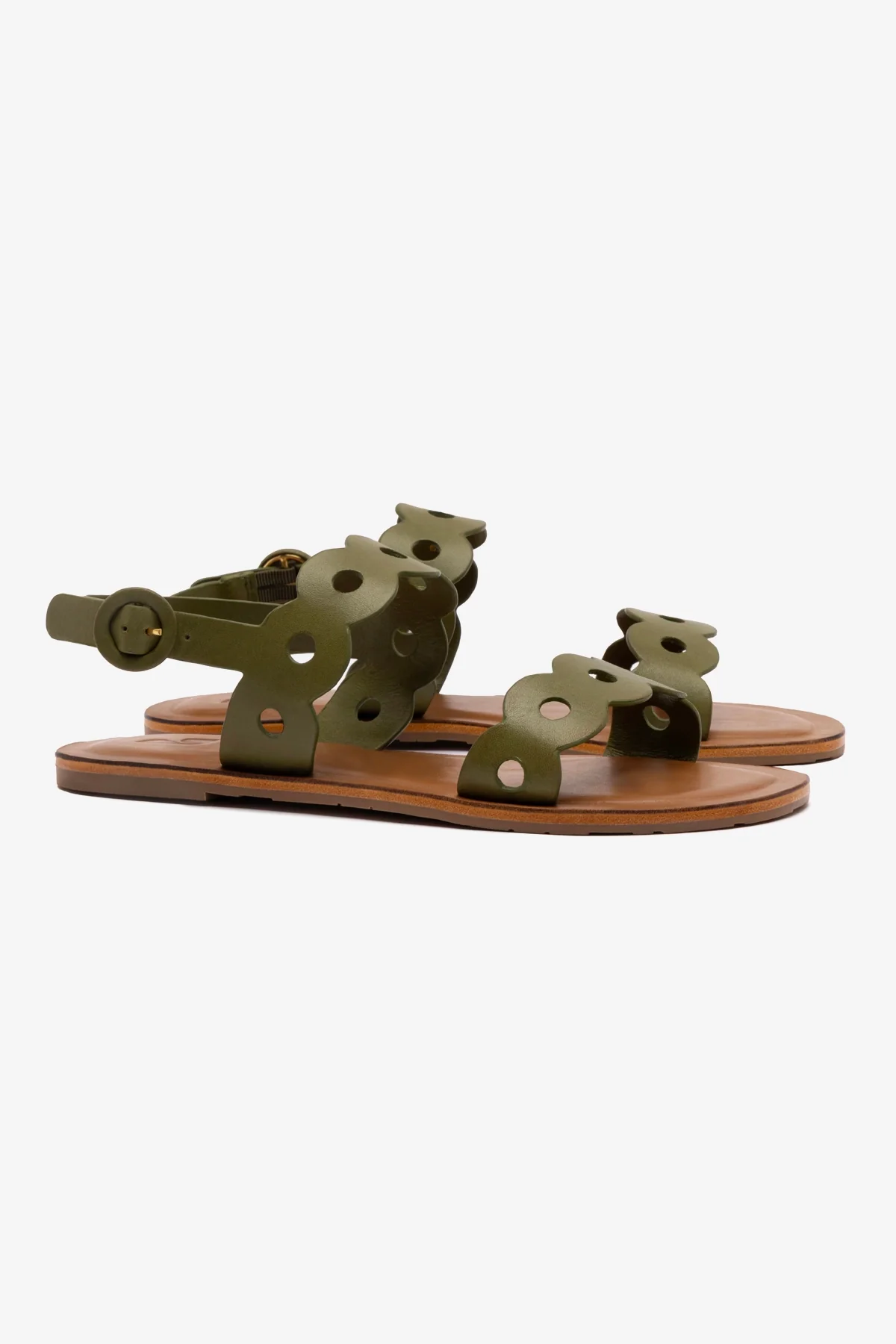 Florence Flat Sandal In Seaweed Leather