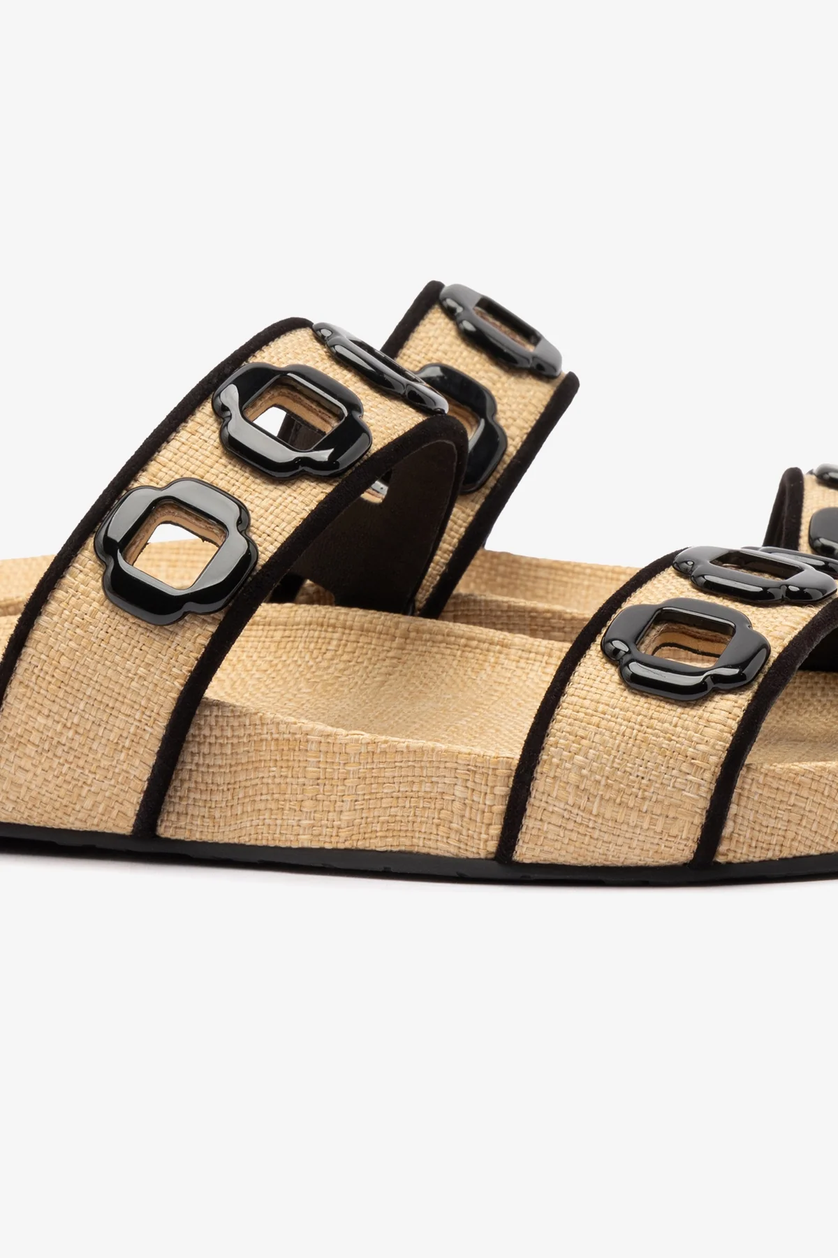 Milan Slide In Beige Raffia and Black Trimming