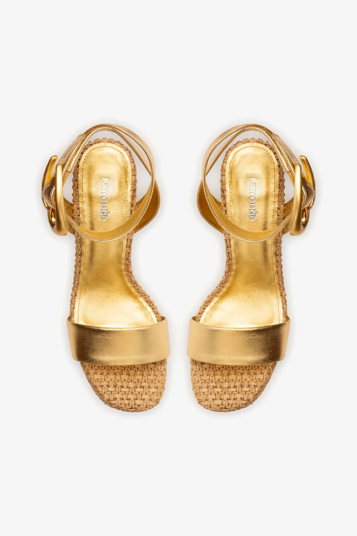 Dolly Verona Sandal In Gold Metallic Leather and Natural Raffia