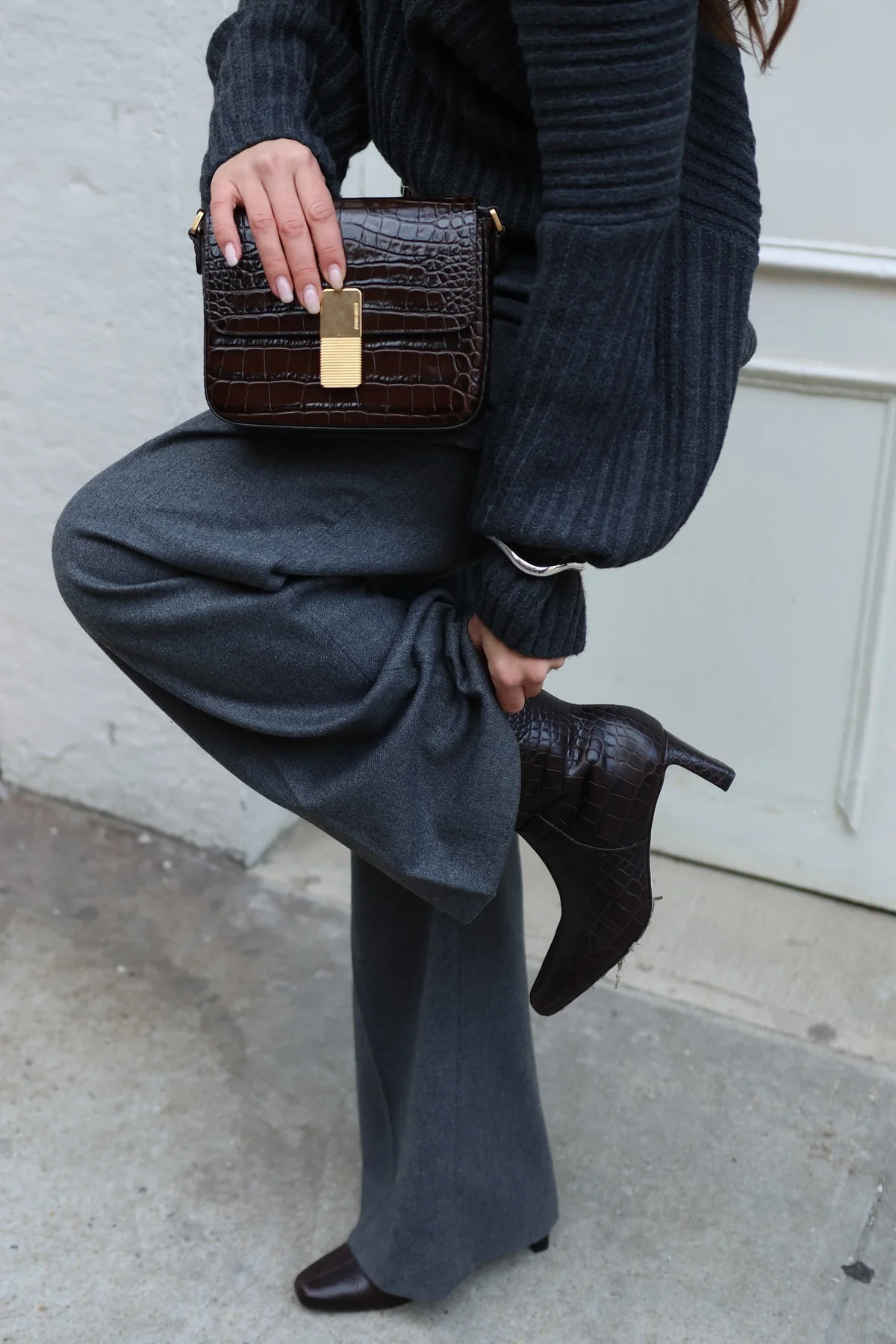 Alexis Bootie In Dark Croco Embossed Leather