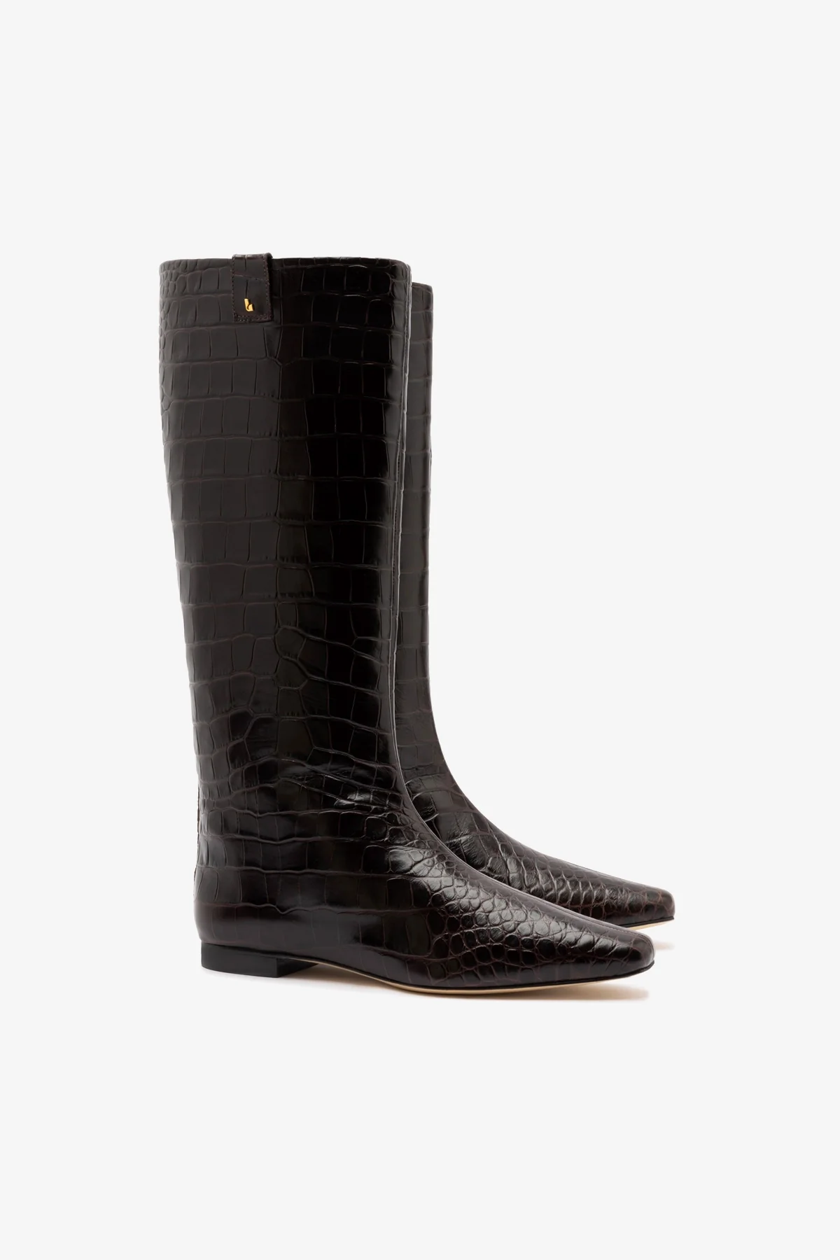 Alexis Flat Boot In Brown Croc Leather