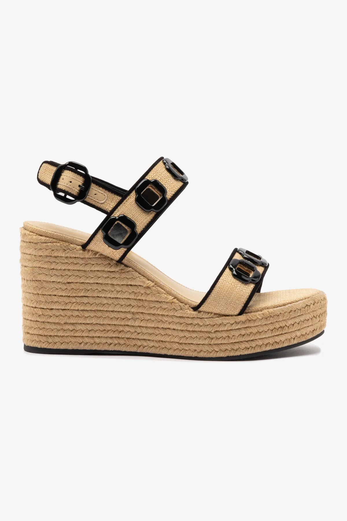 Milan Espadrille In Beige Raffia and Black Trimming