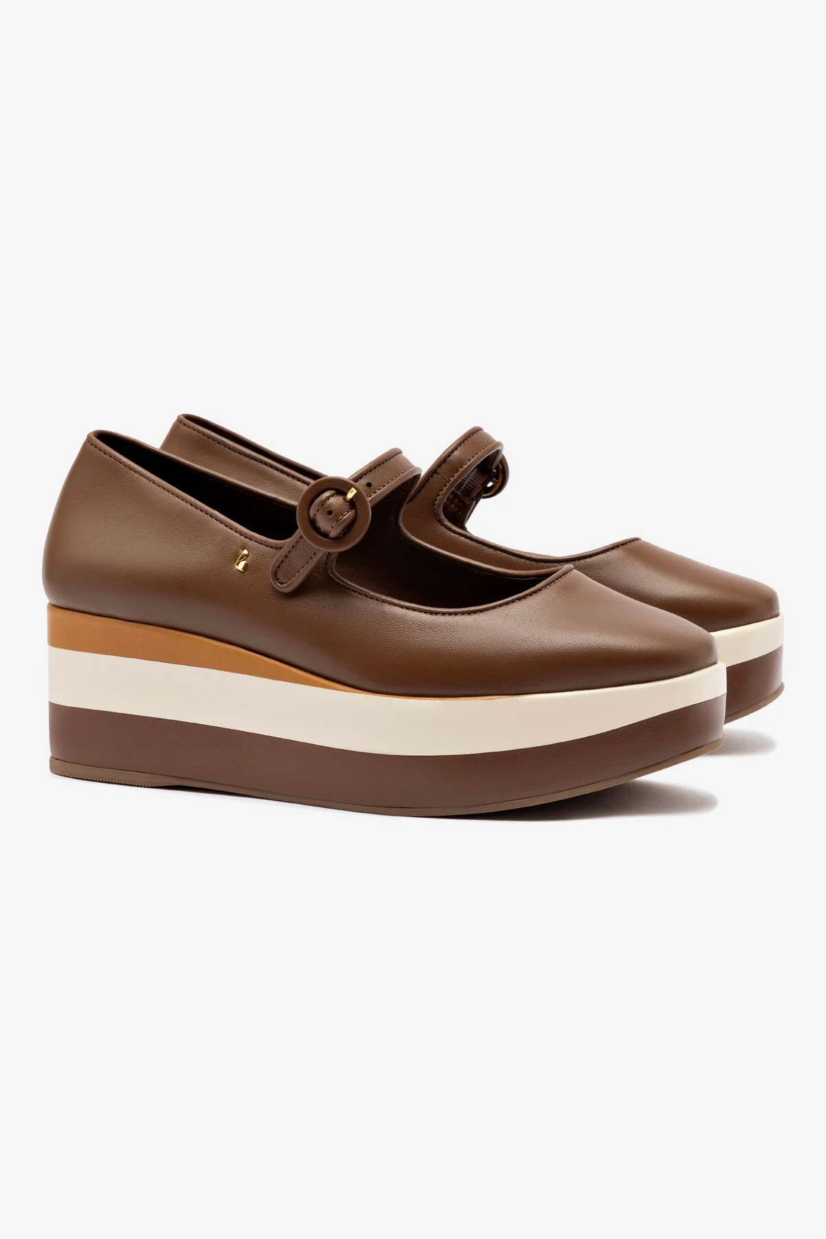 Blair Flatform In Burnt Umber, Biscuit and Ivory Leather
