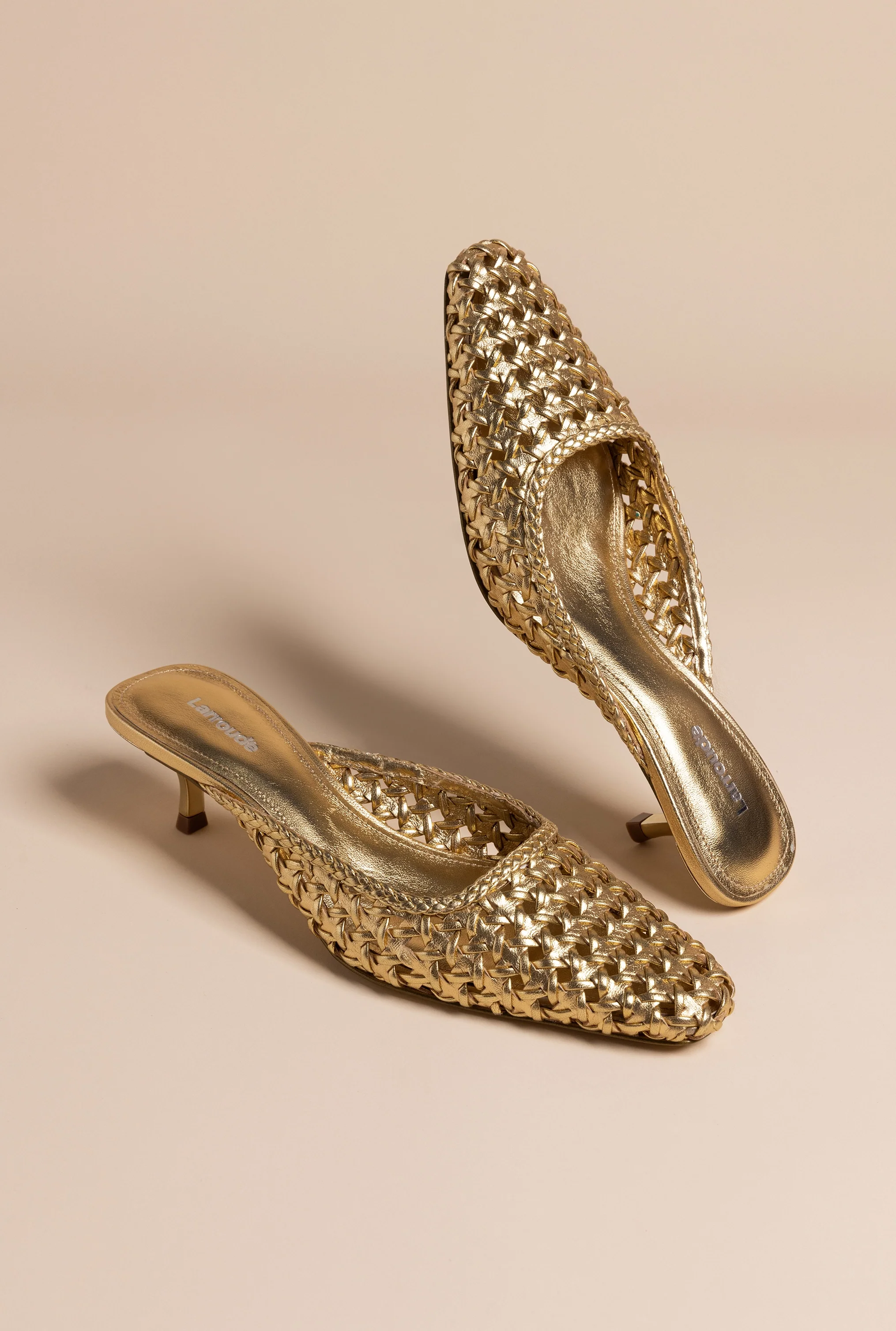 Amal Macrame Mule In Gold Metallic Leather