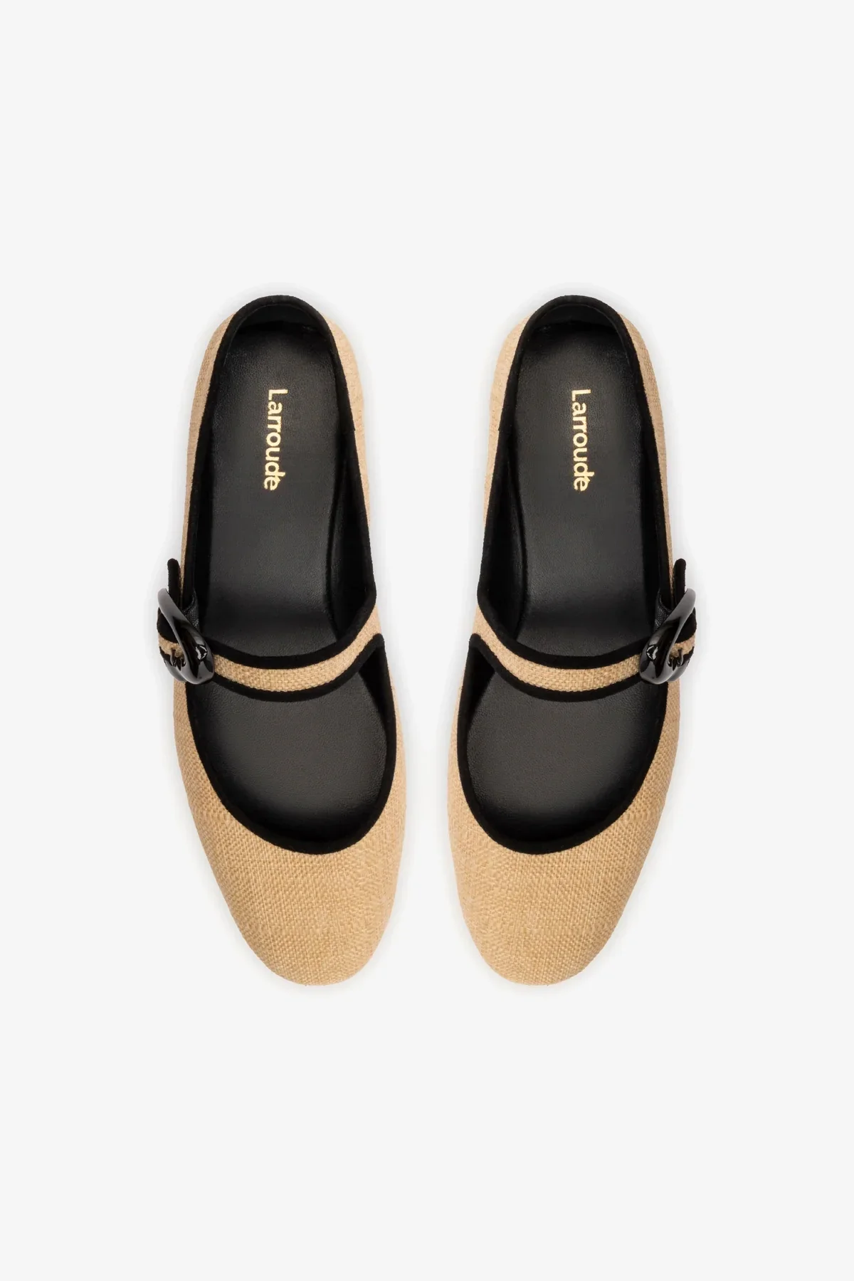 Verona Ballet Flat In Beige Raffia and Black Trimming