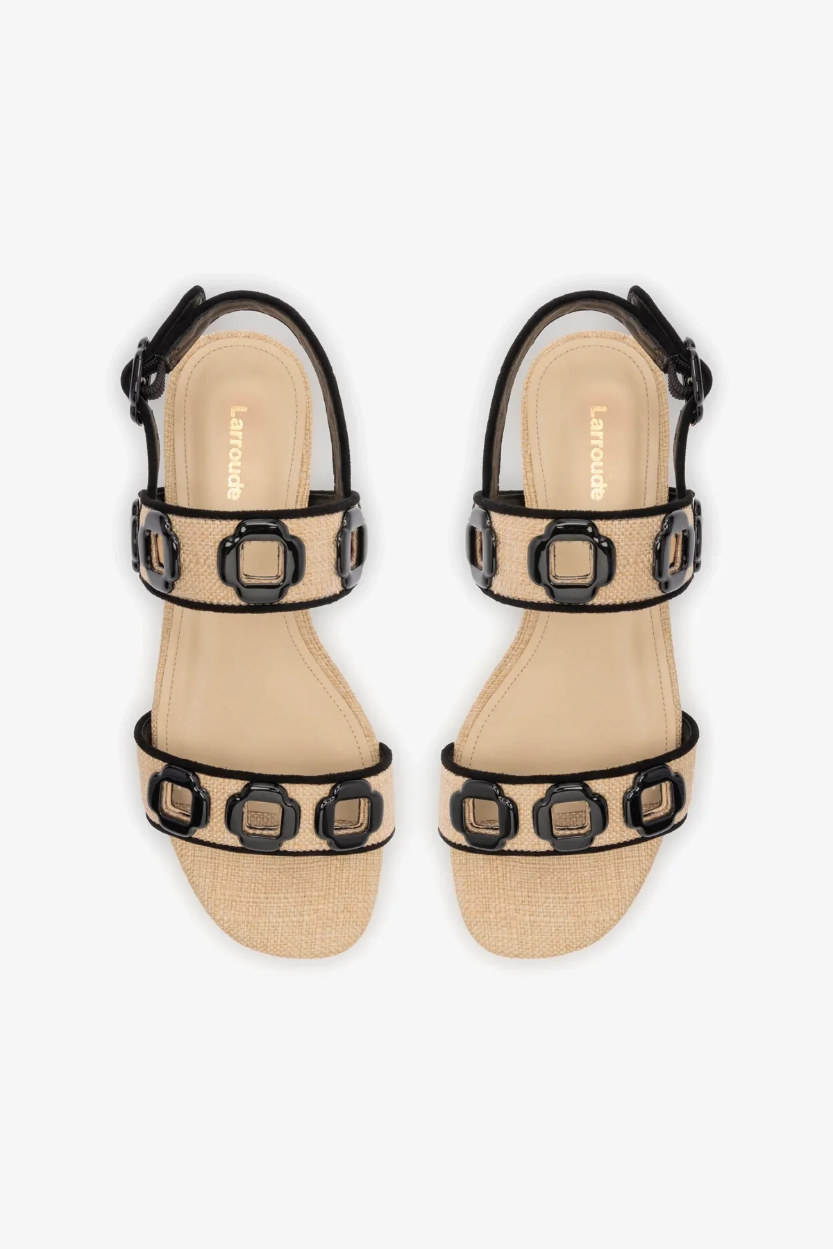 Milan Flat Sandal In Beige Raffia and Black Trimming