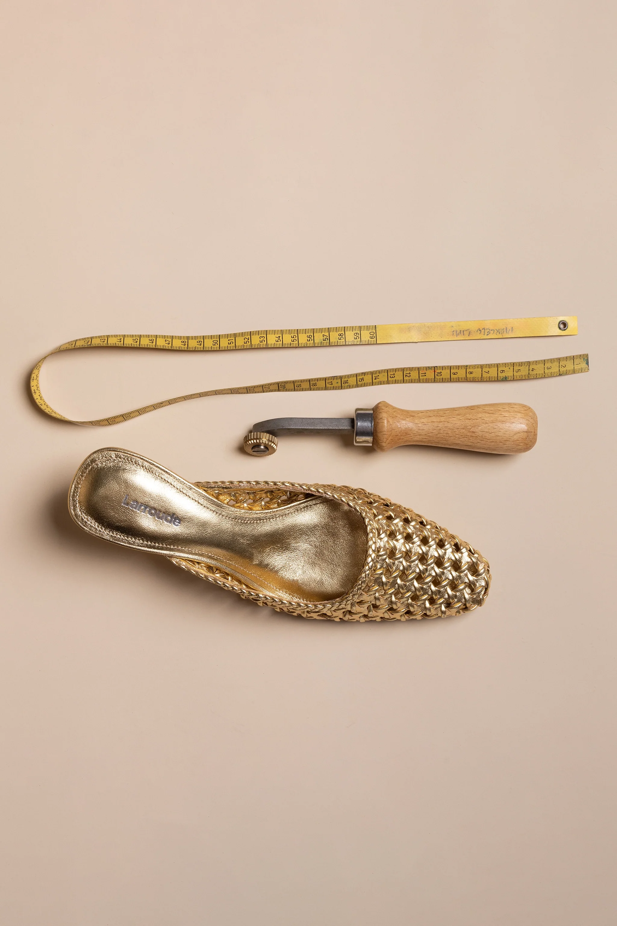 Amal Macrame Mule In Gold Metallic Leather