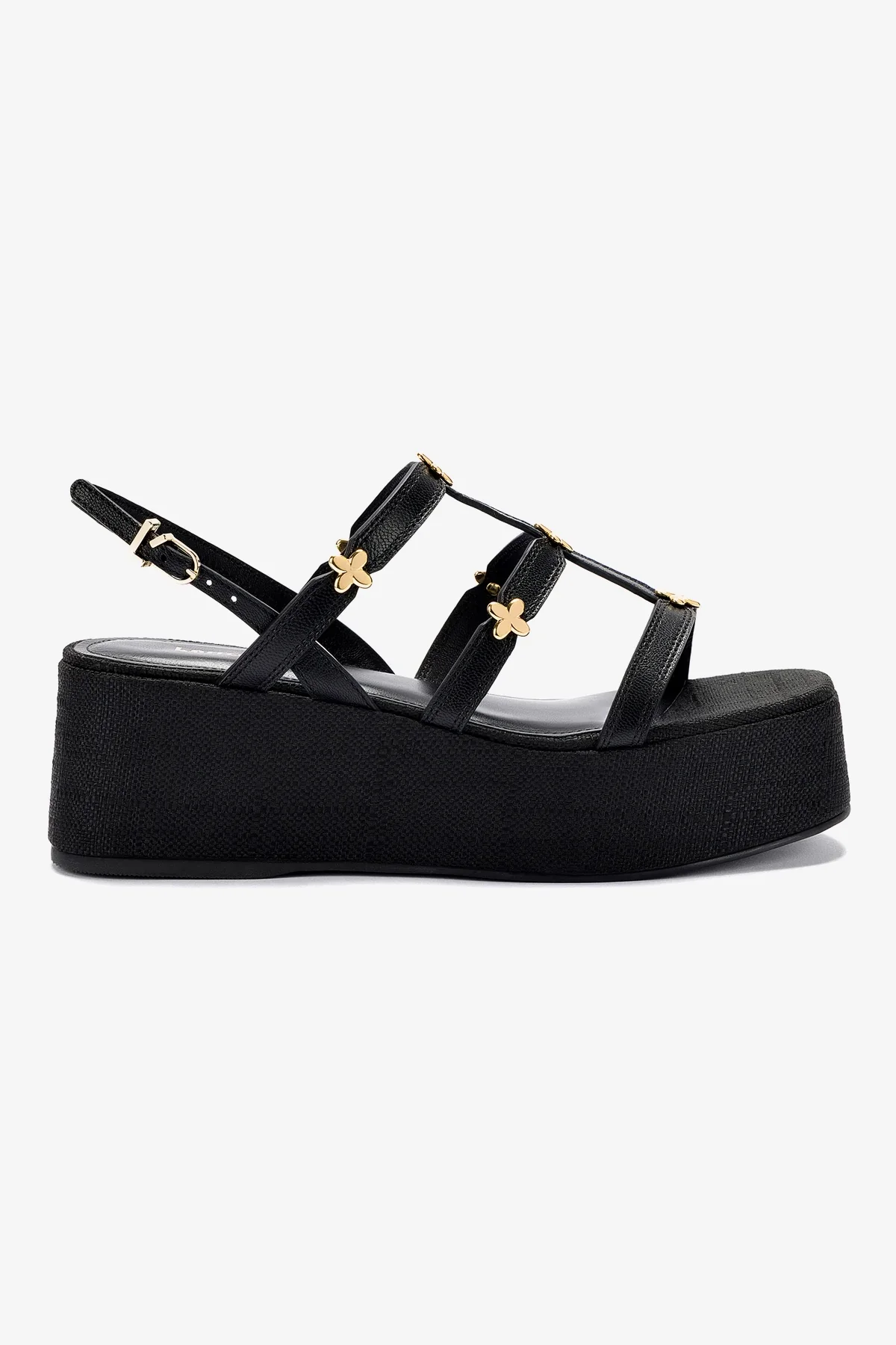 Harmony Flatform Sandal In Black Raffia