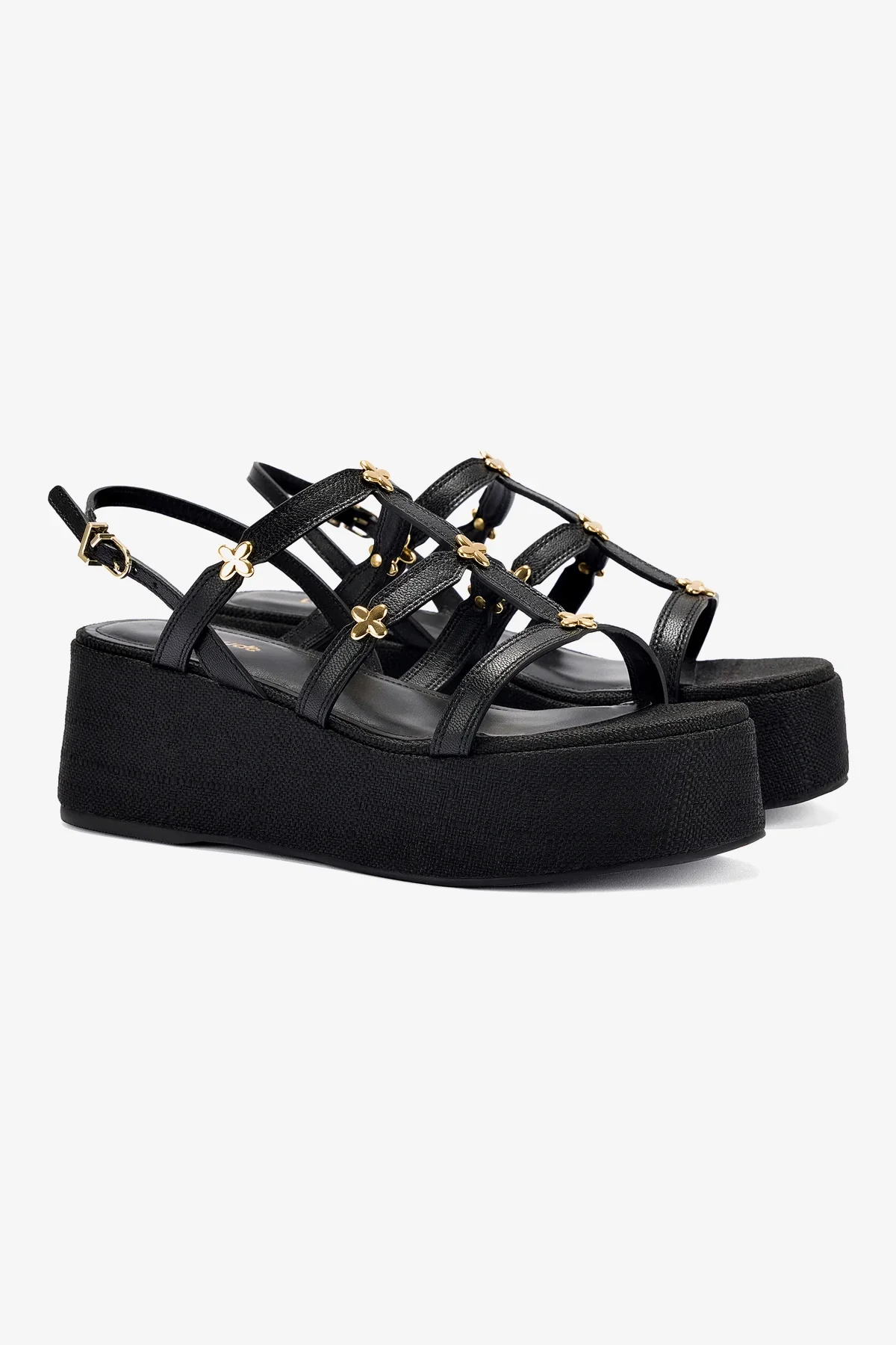 Harmony Flatform Sandal In Black Raffia