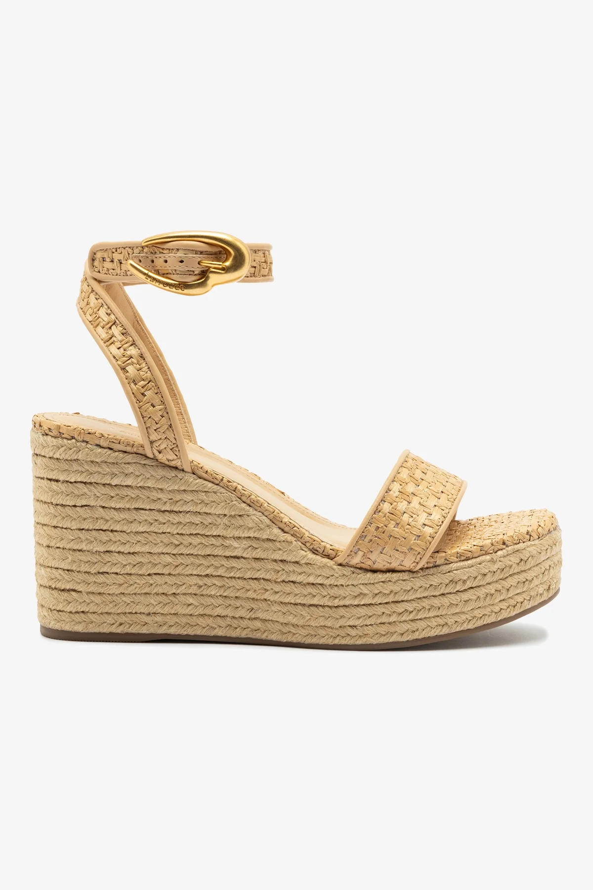 Verona Low Wedge In Beige Leather and Natural Raffia