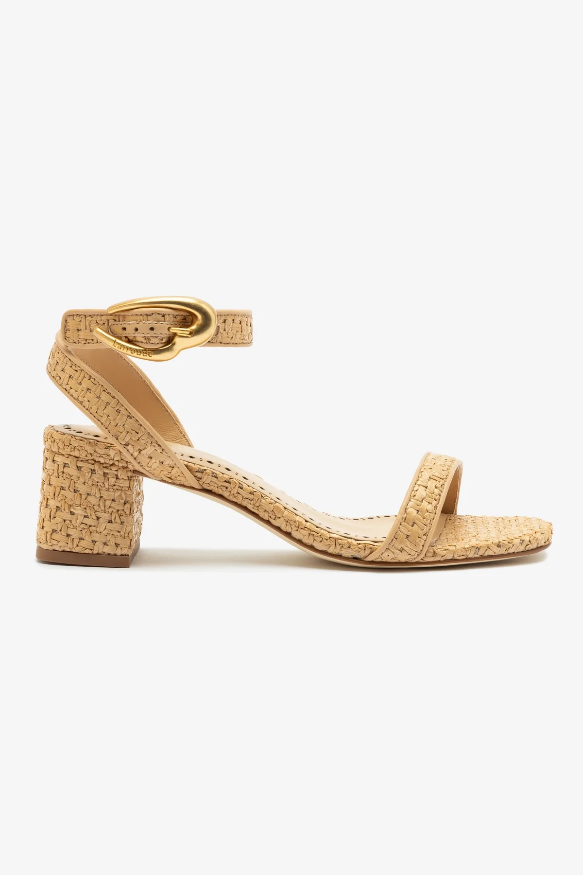 Verona Block Sandal In Beige Leather and Natural Raffia