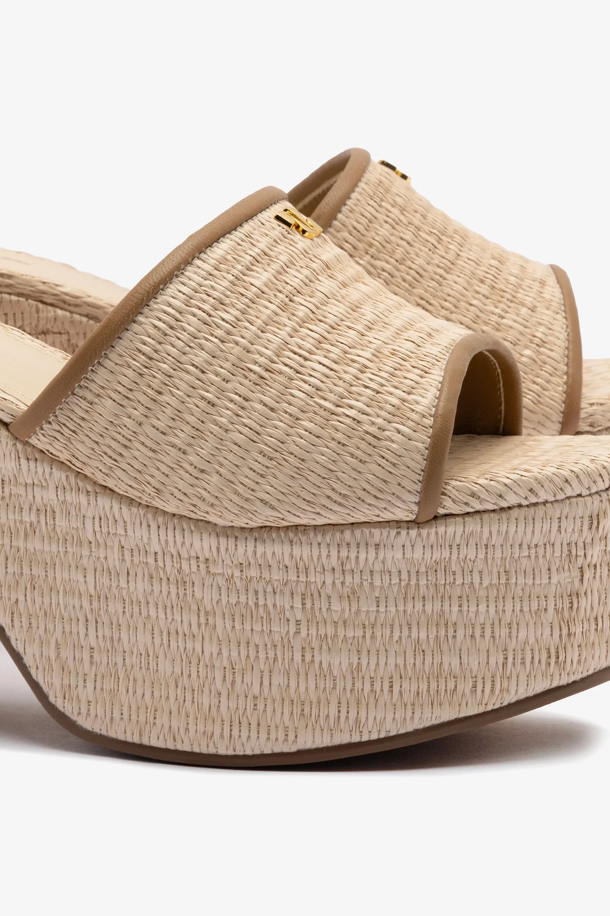 Miso Platform Sandal In Natural Raffia and Hazelnut Trimming
