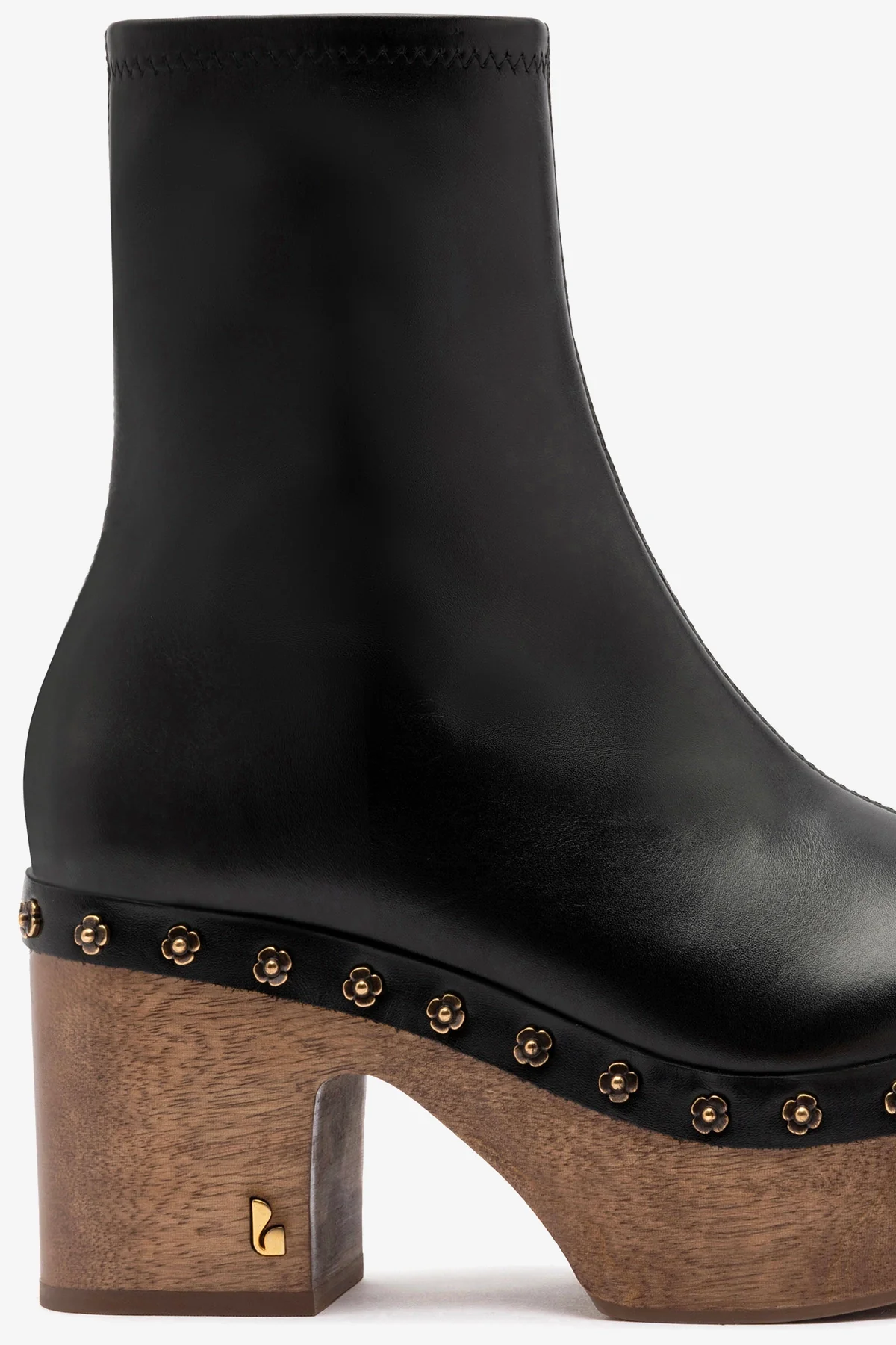 Miso Wooden Boot In Black Leather