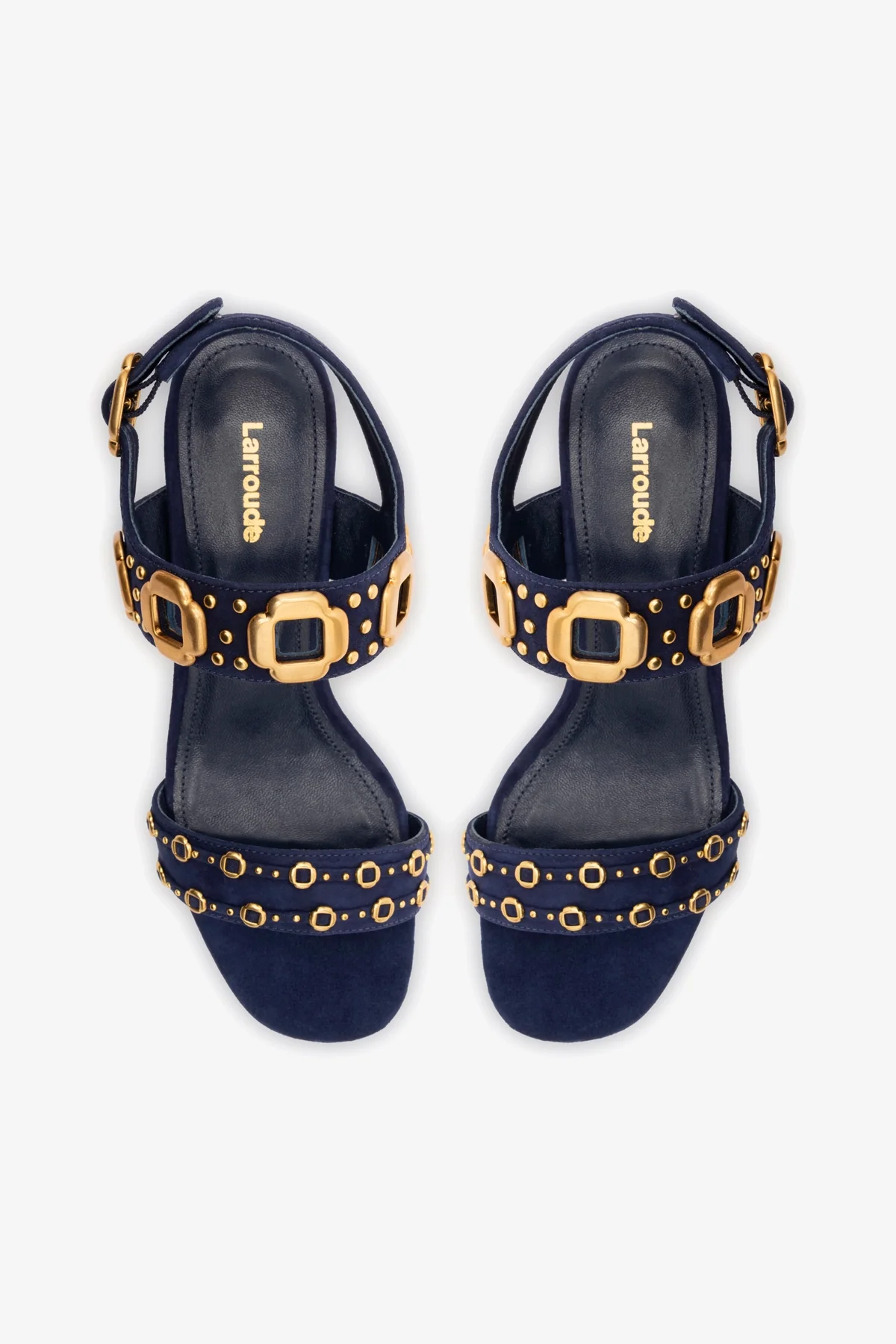 Milan Studs Block Sandal In Navy Suede