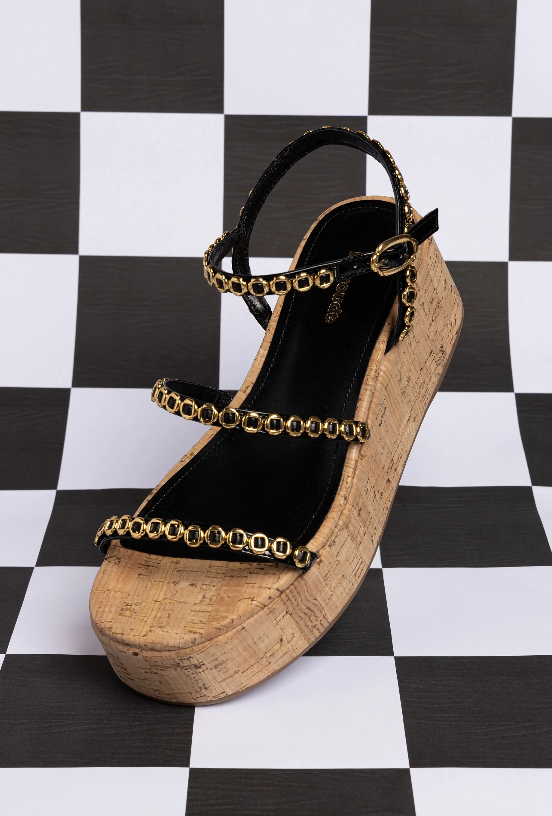 Gio Milanina Flatform In Black Patent Leather and Natural Cork