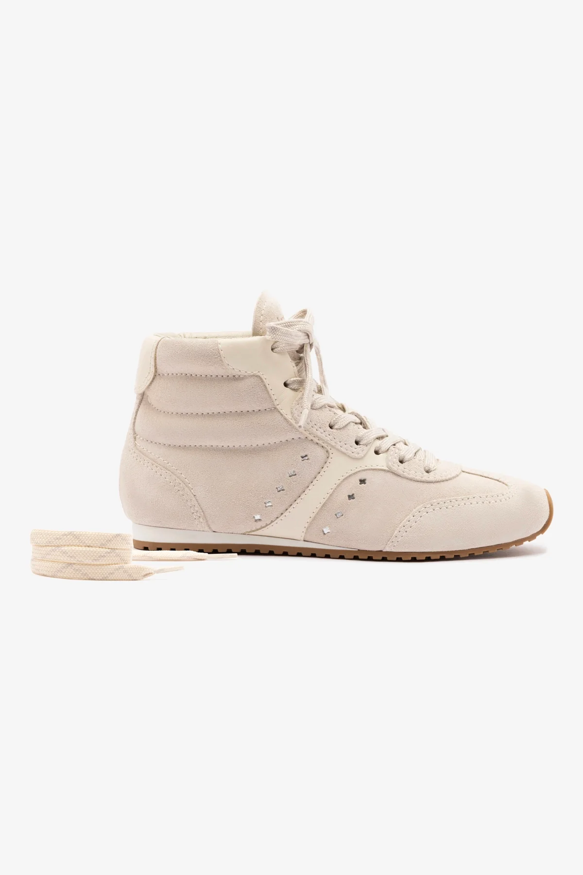 Stella Mid Sneaker In Mushroom Grey Suede and Ivory Leather