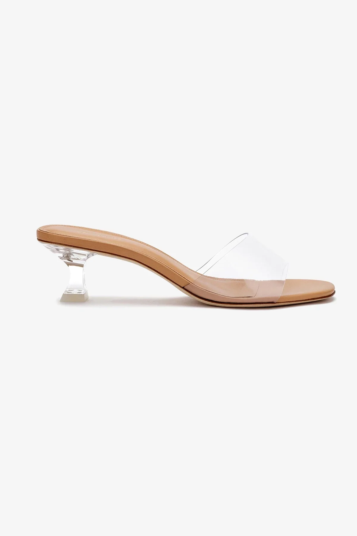 Vivi Lucite Mule In Tan Leather and Vinyl