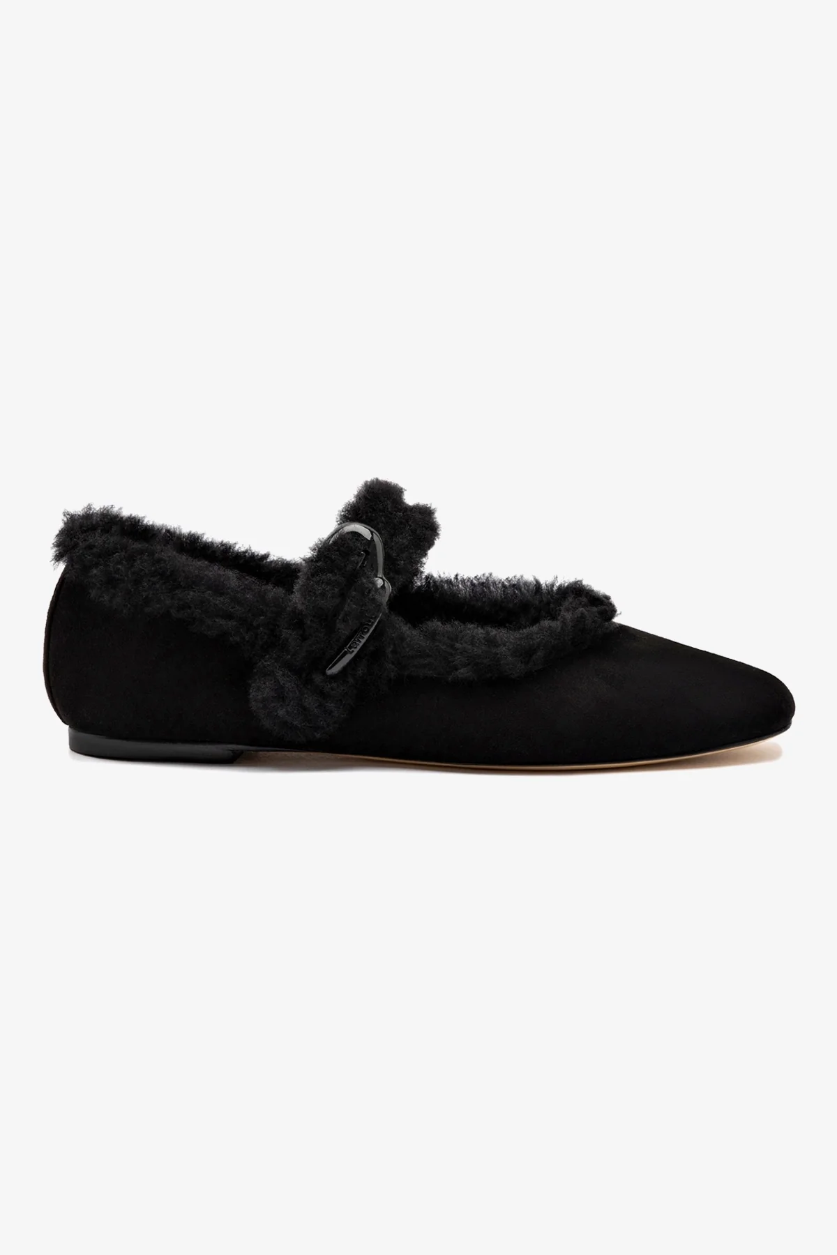 Verona Ballet Flat In Black Suede And Black Shearling