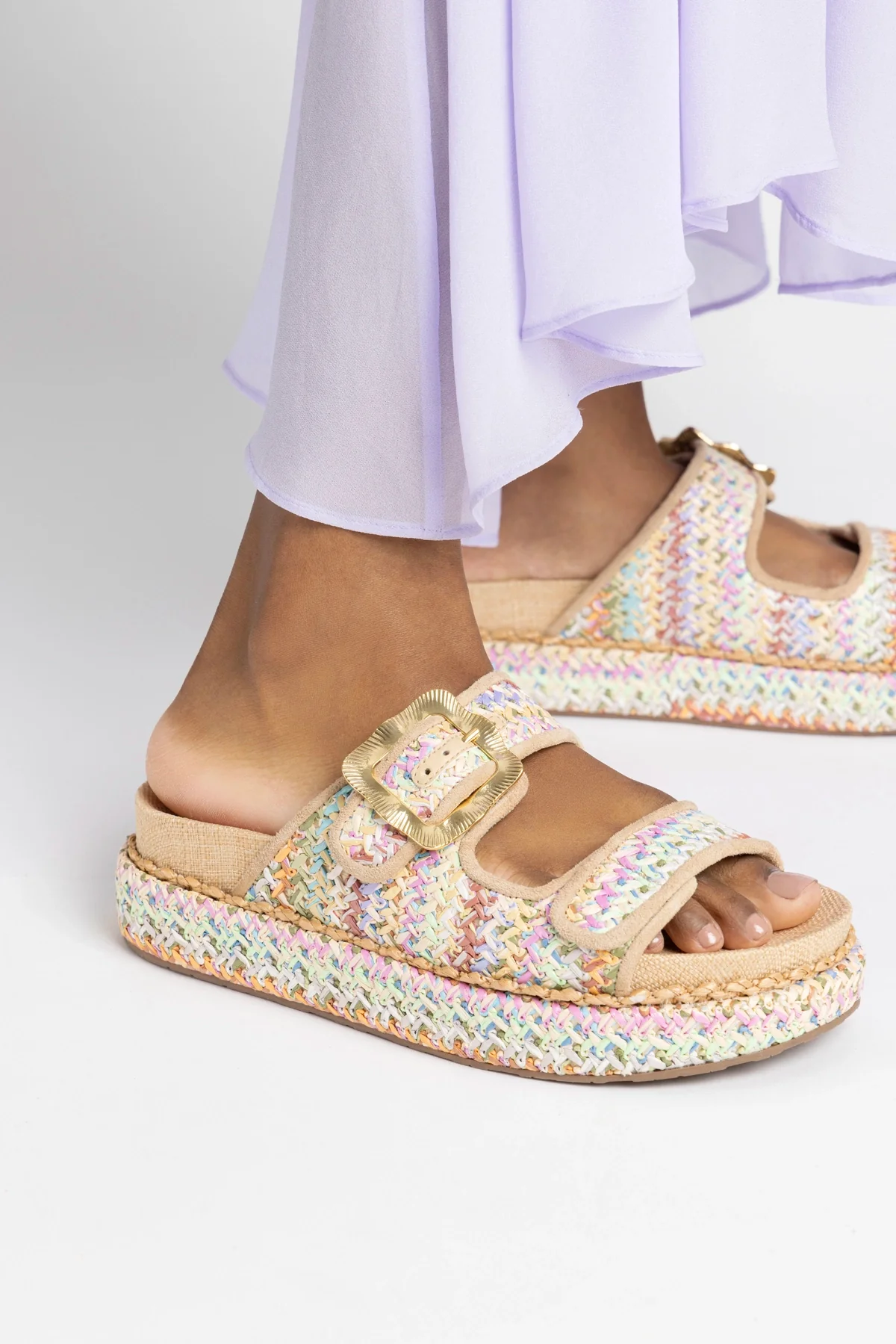 Maui Slide In Tapestry Rainbow Raffia and Beige Trimming