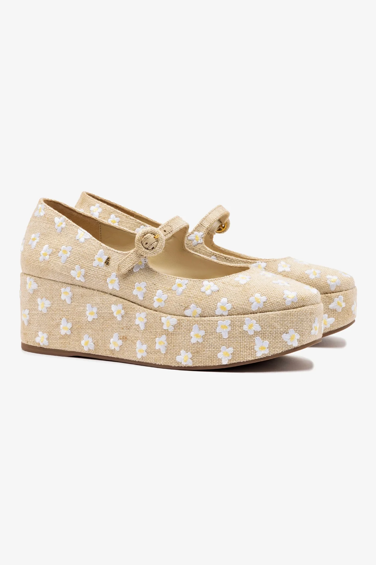 Blair Flatform In Raw Linen and Daisy Embroidery