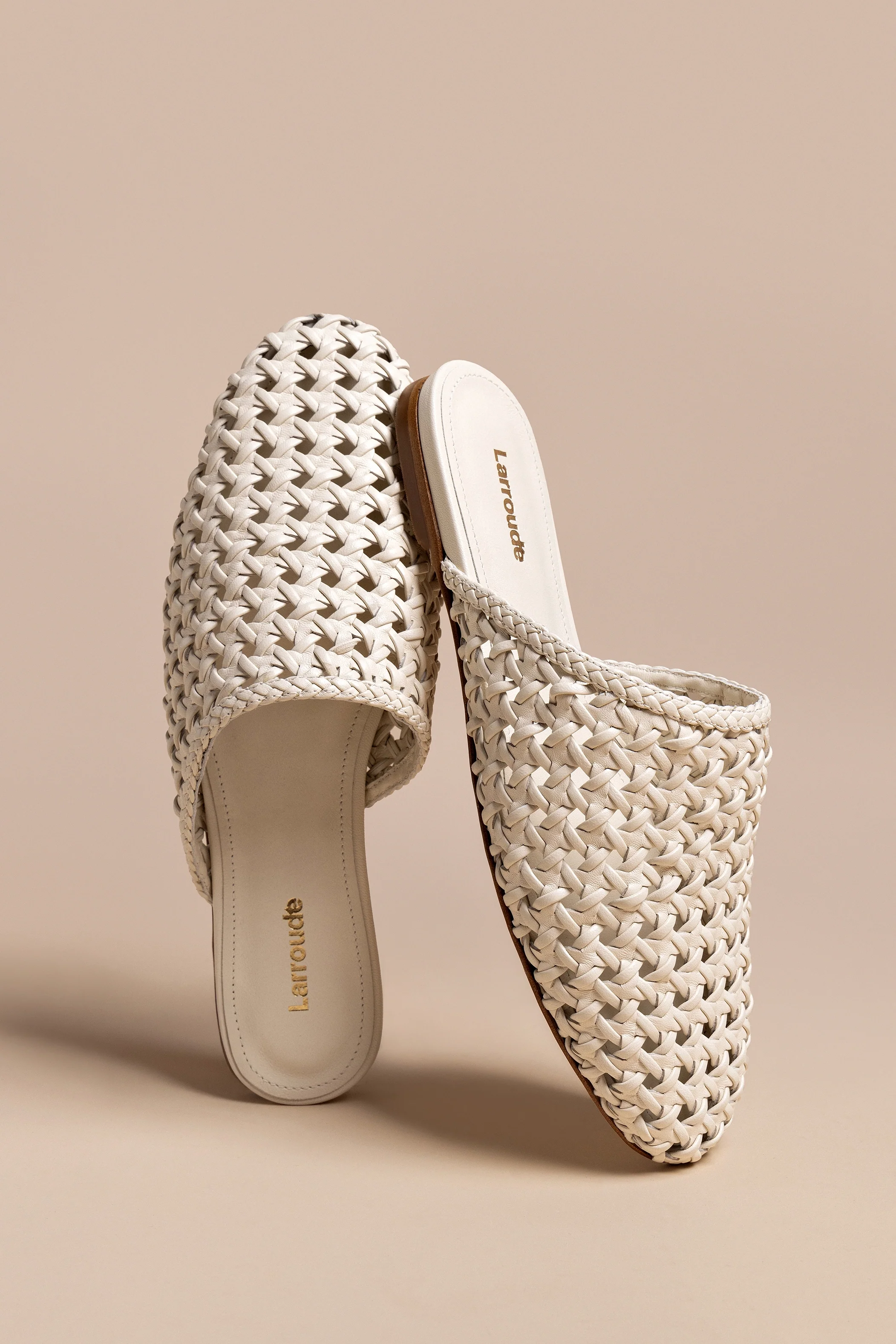 Venice Macrame Flat Mule In Ivory Leather