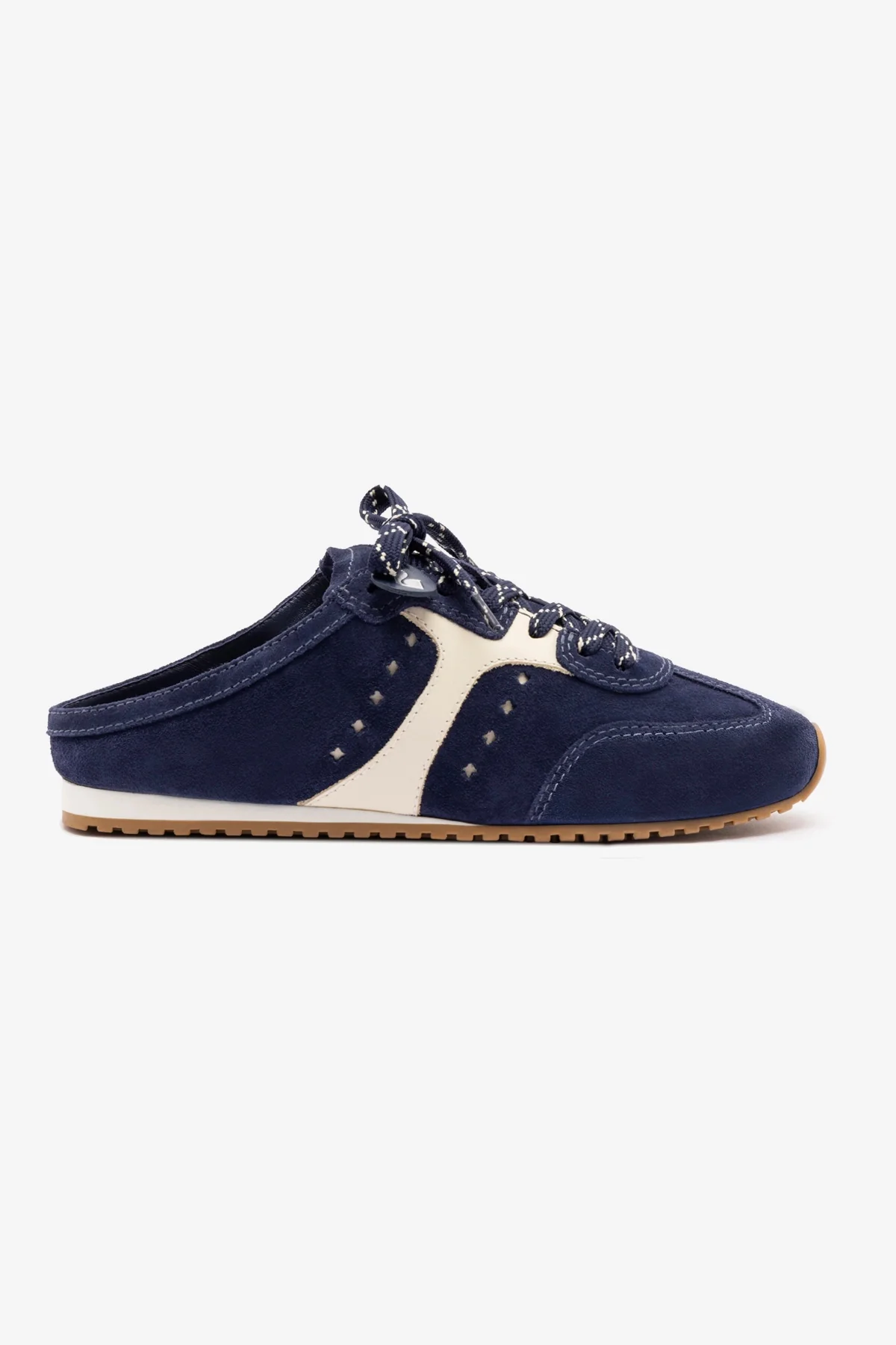Stella Mule In Navy Suede and Ivory Leather