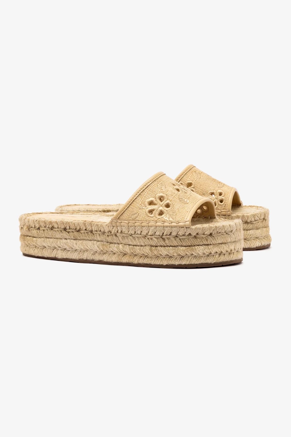 Letizia Espadrille Flatform In Beige Raffia and Hibiscus Broderie