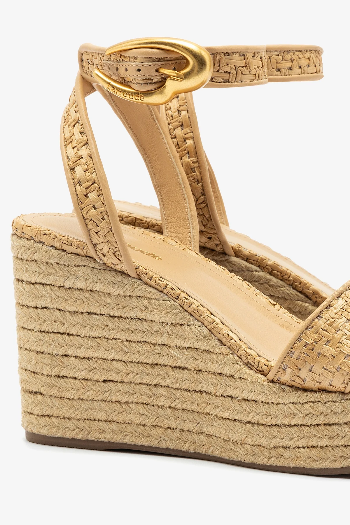 Verona Low Wedge In Beige Leather and Natural Raffia