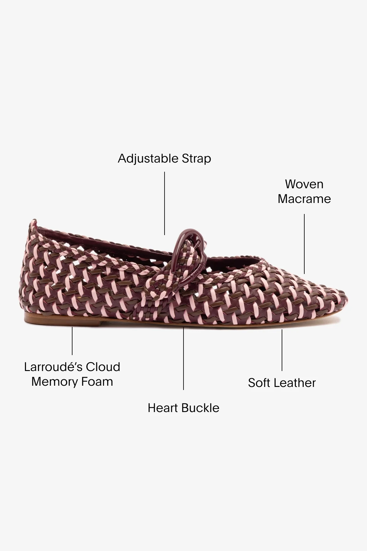 Verona Macrame Ballet Flat In Wine, Tulip and Burnt Umber Leather