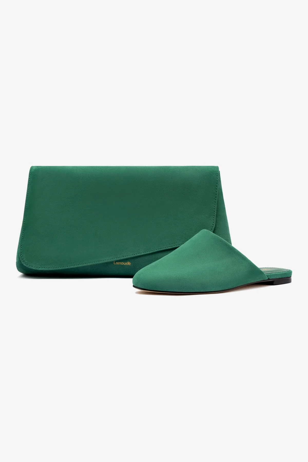 Venice Flat Mule and Pouch Kit In Emerald Suede