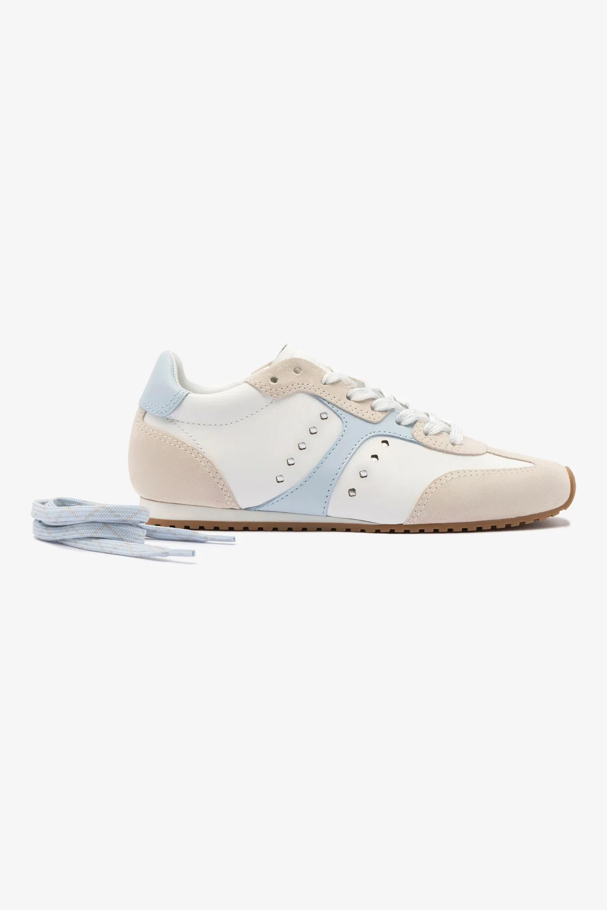 Stella Sneaker In Grey Suede, White Leather and Silver Metallic Leather