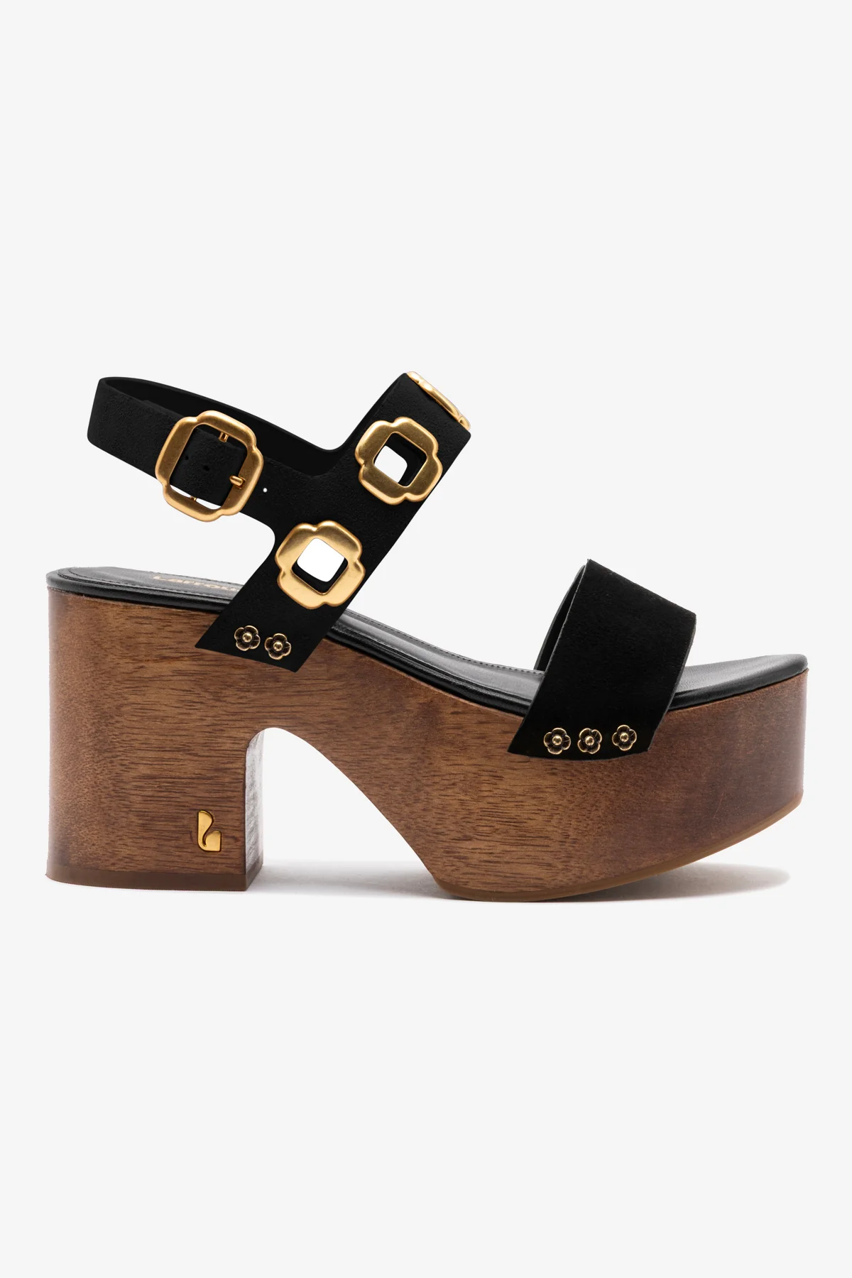 Miso Wooden Platform Sandal In Black Suede