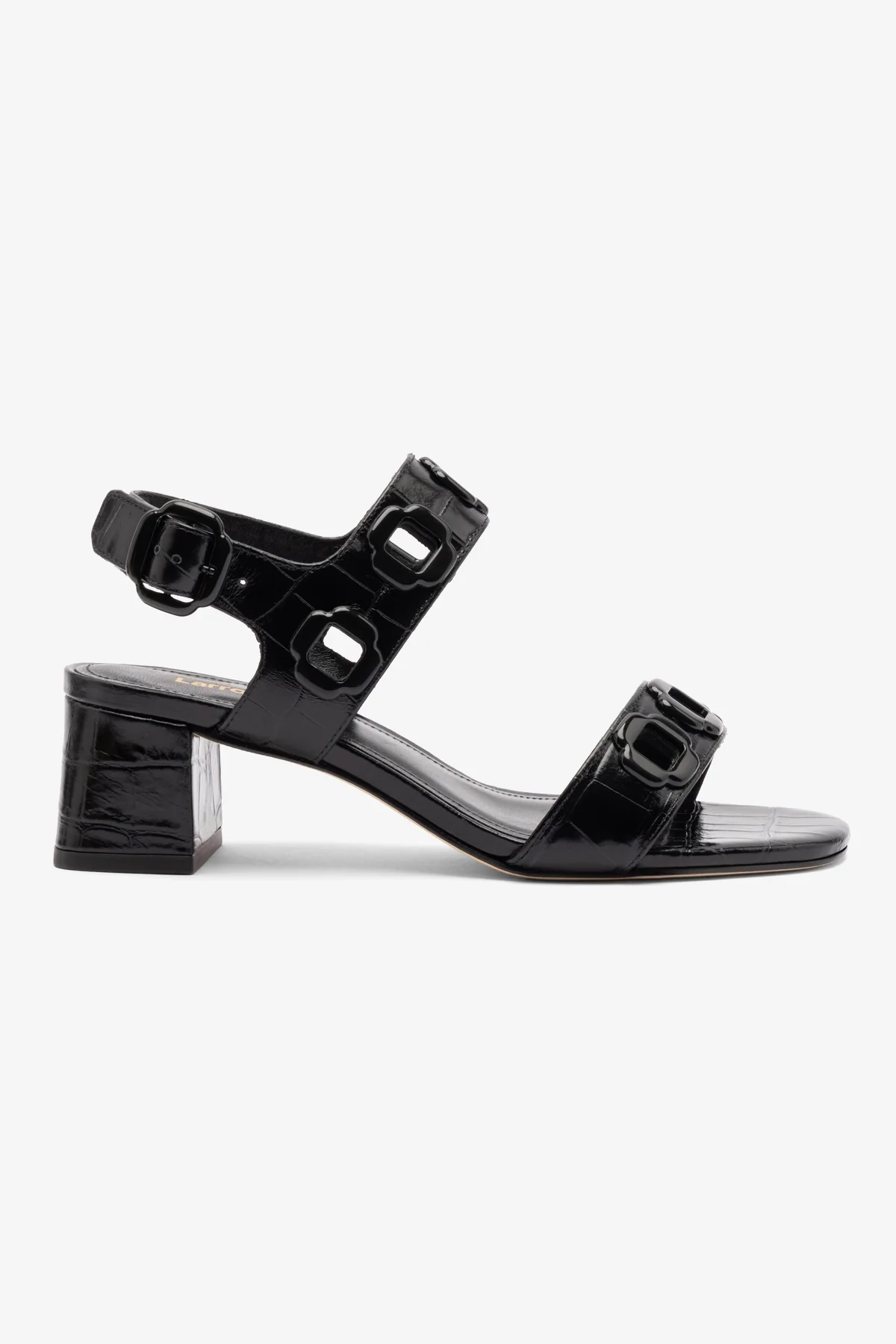 Milan Block Sandal In Black Croc Printed Leather