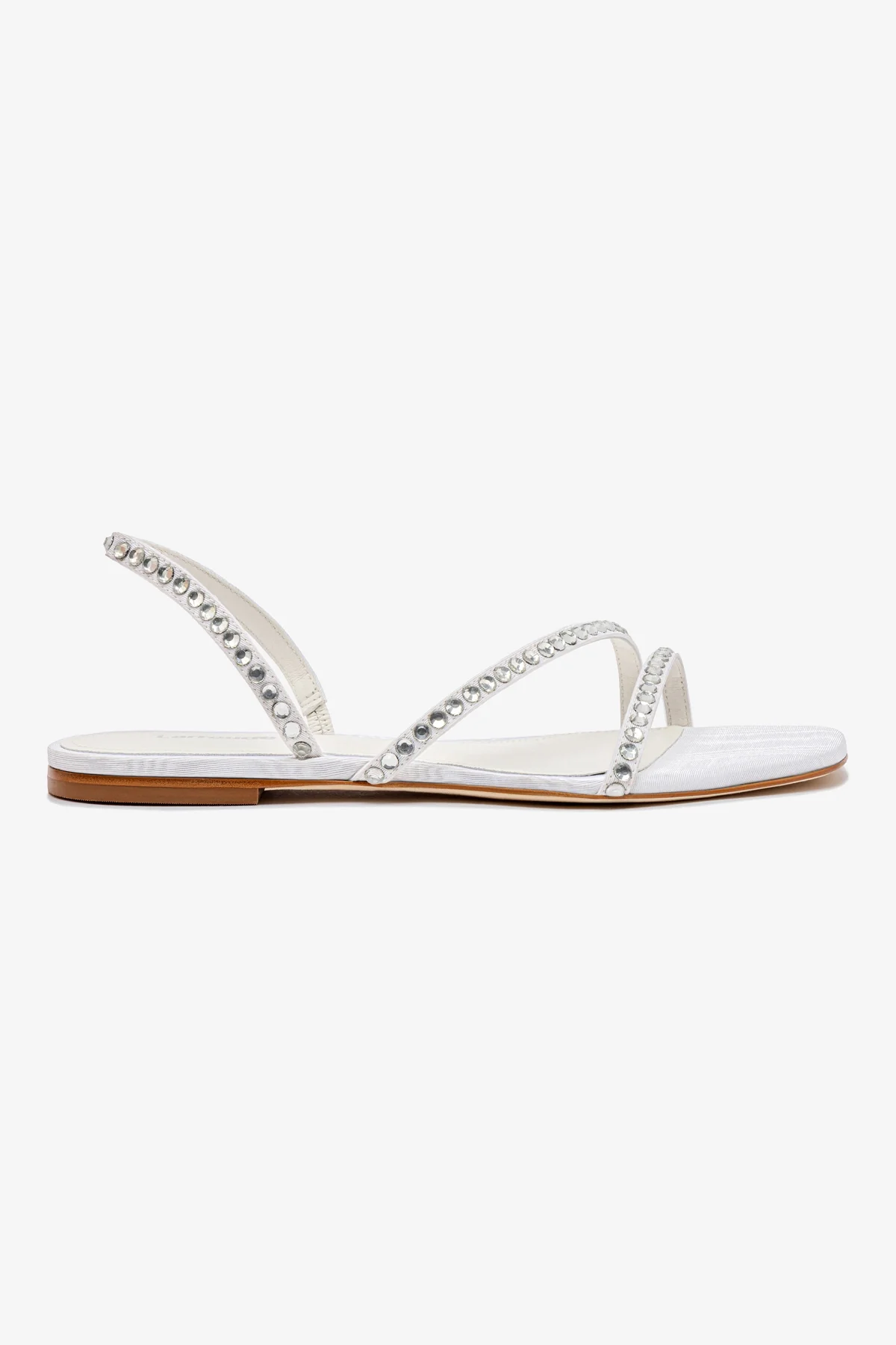 Vicky Flat Sandal In White Fabric and Crystals