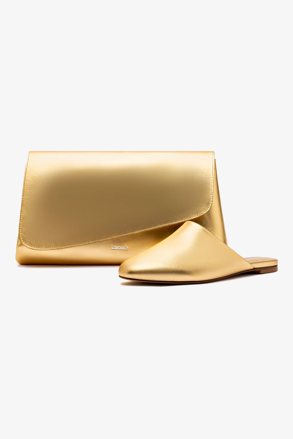 Venice Flat Mule and Pouch Kit In Gold Metallic Leather